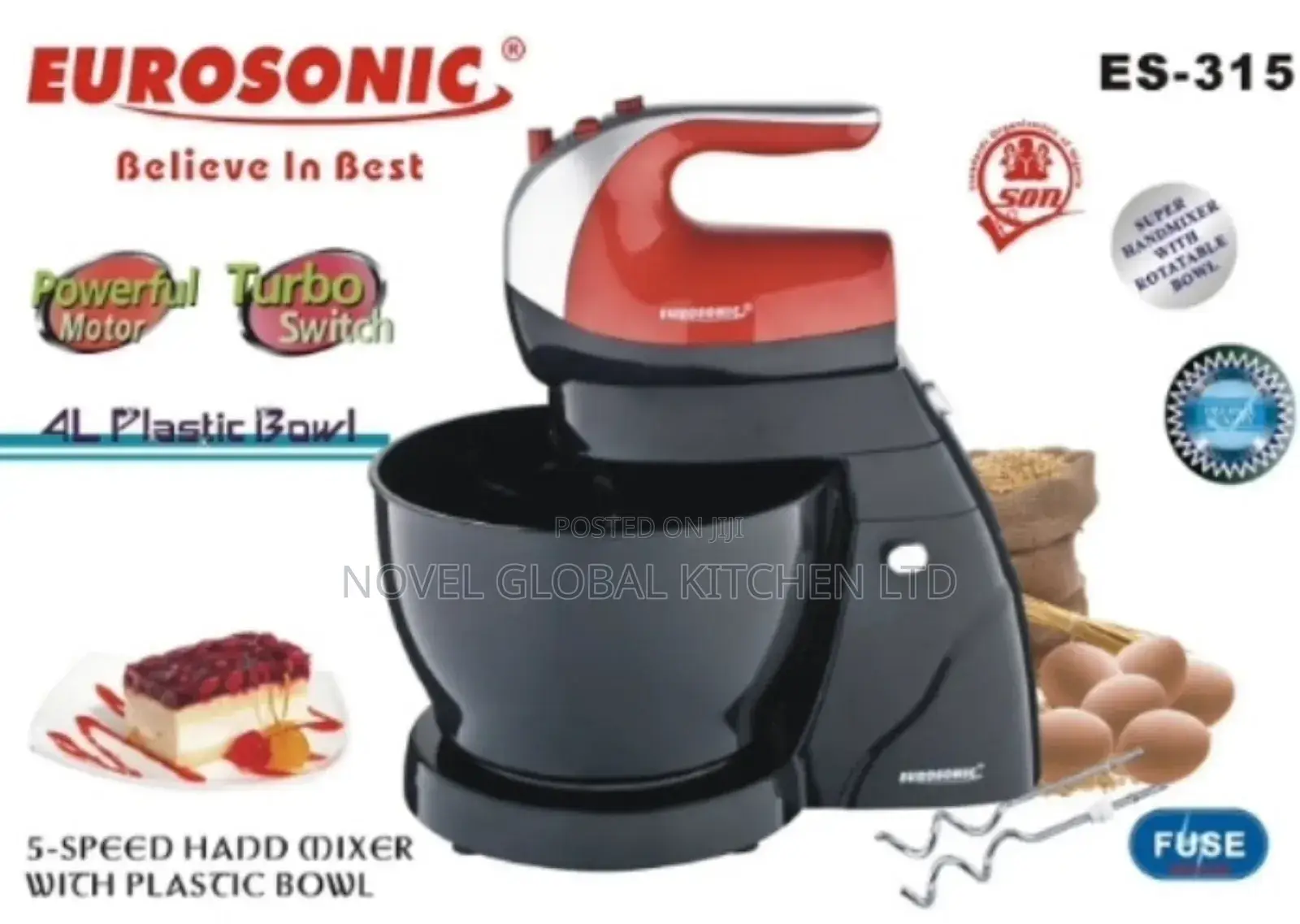 Eurosonic 4.0l Hand Mixer With Rubber Bowl
