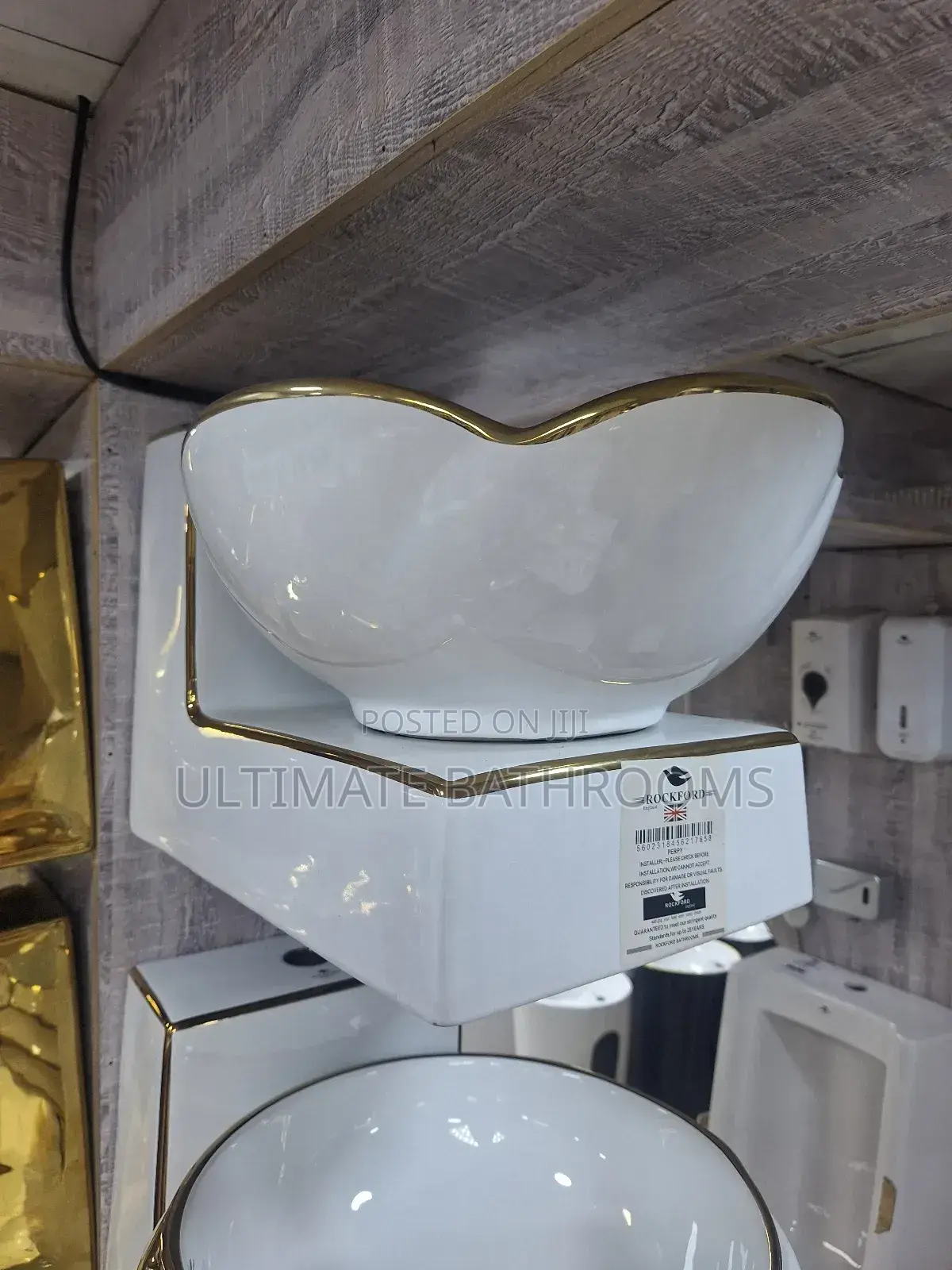 Rockford White and Gold Wall Mounted Wash Hand Basin