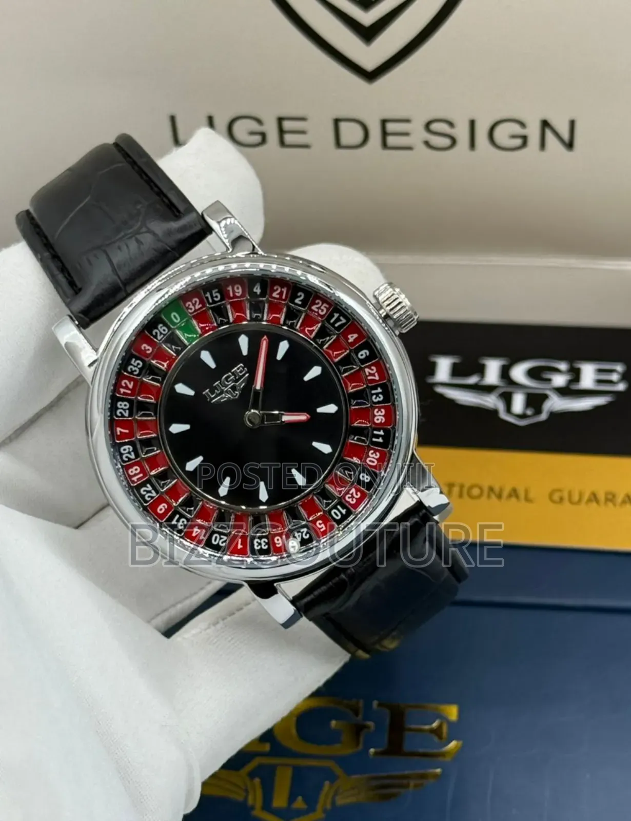Original Lige Black Genuine Leather Strap Available in Store