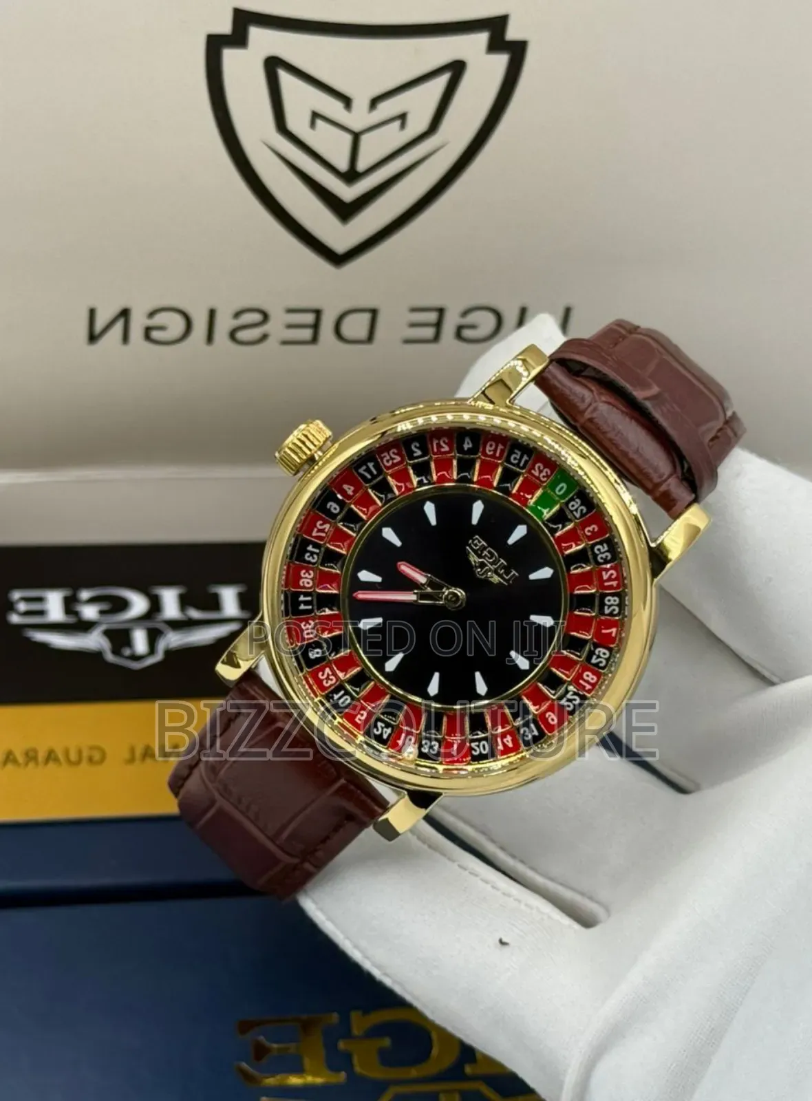 Original Lige Brown Genuine Leather Strap Watch in Store