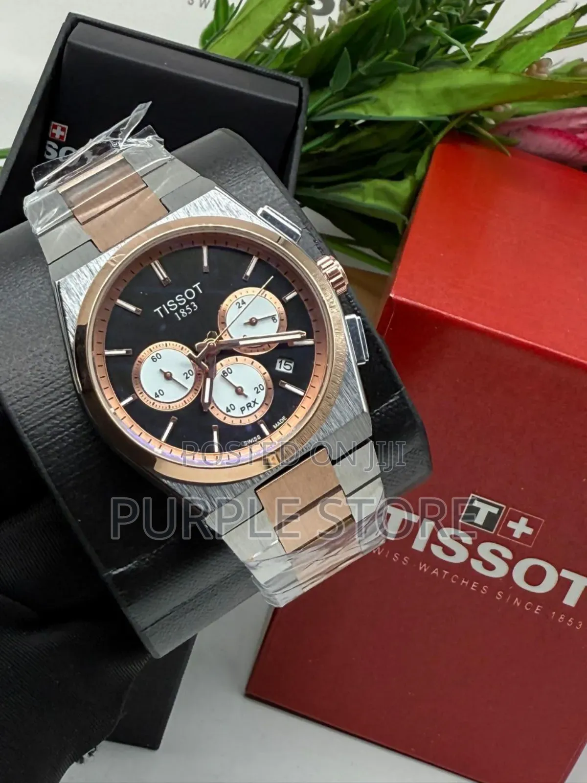 Tissot PRX Chronograph Silver and Rosegold Mix Chain Watch