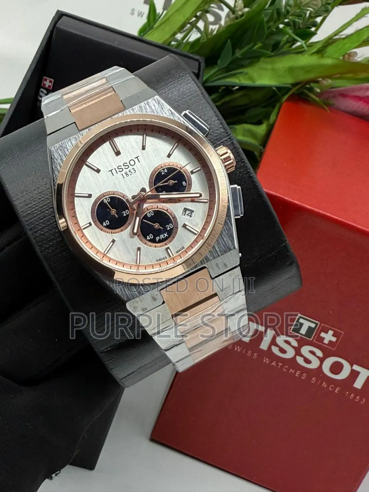 Tissot PRX Chronograph Silver and Rosegold Mix Chain Watch