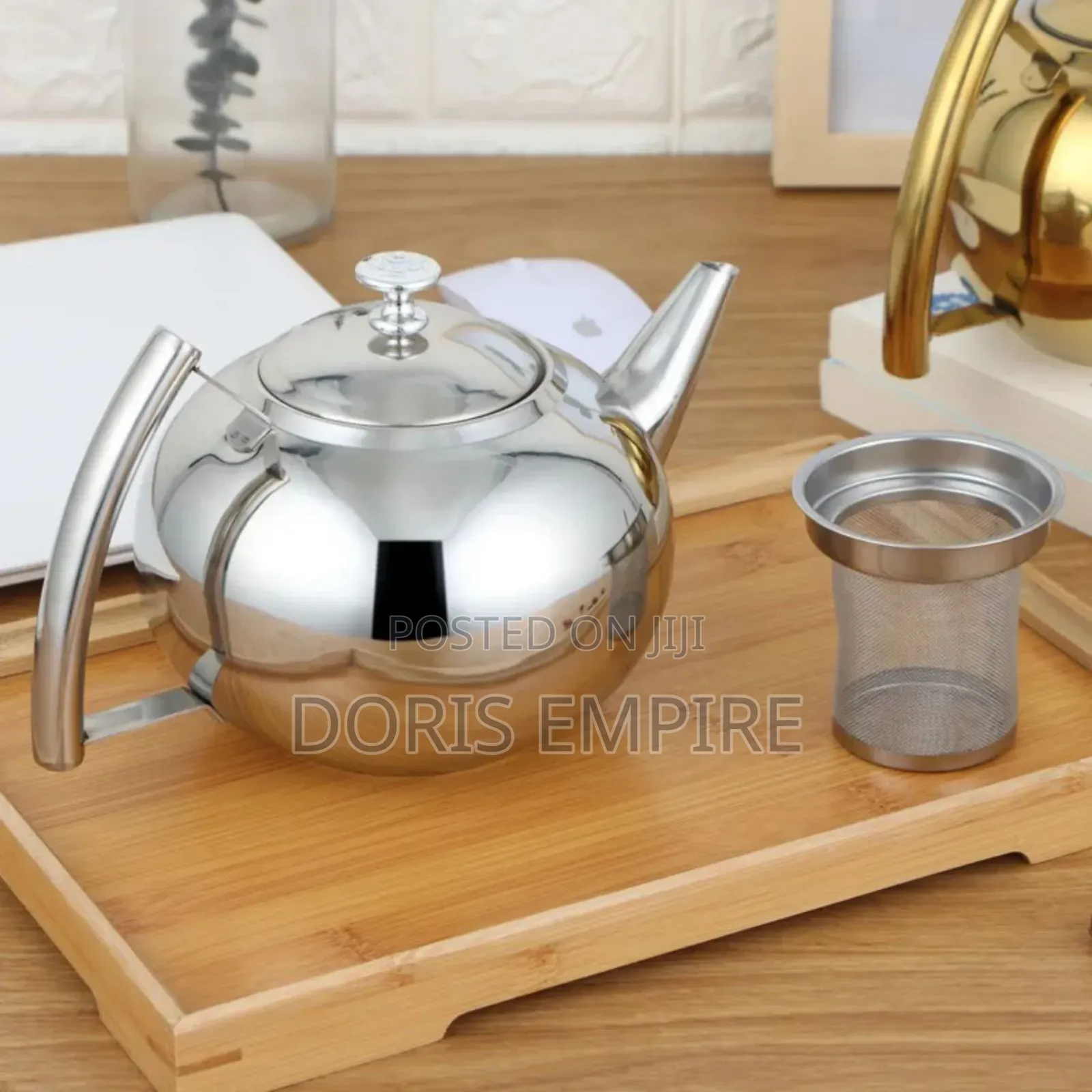 Stainless Steel Silver Coffee Teapot With Strainer.