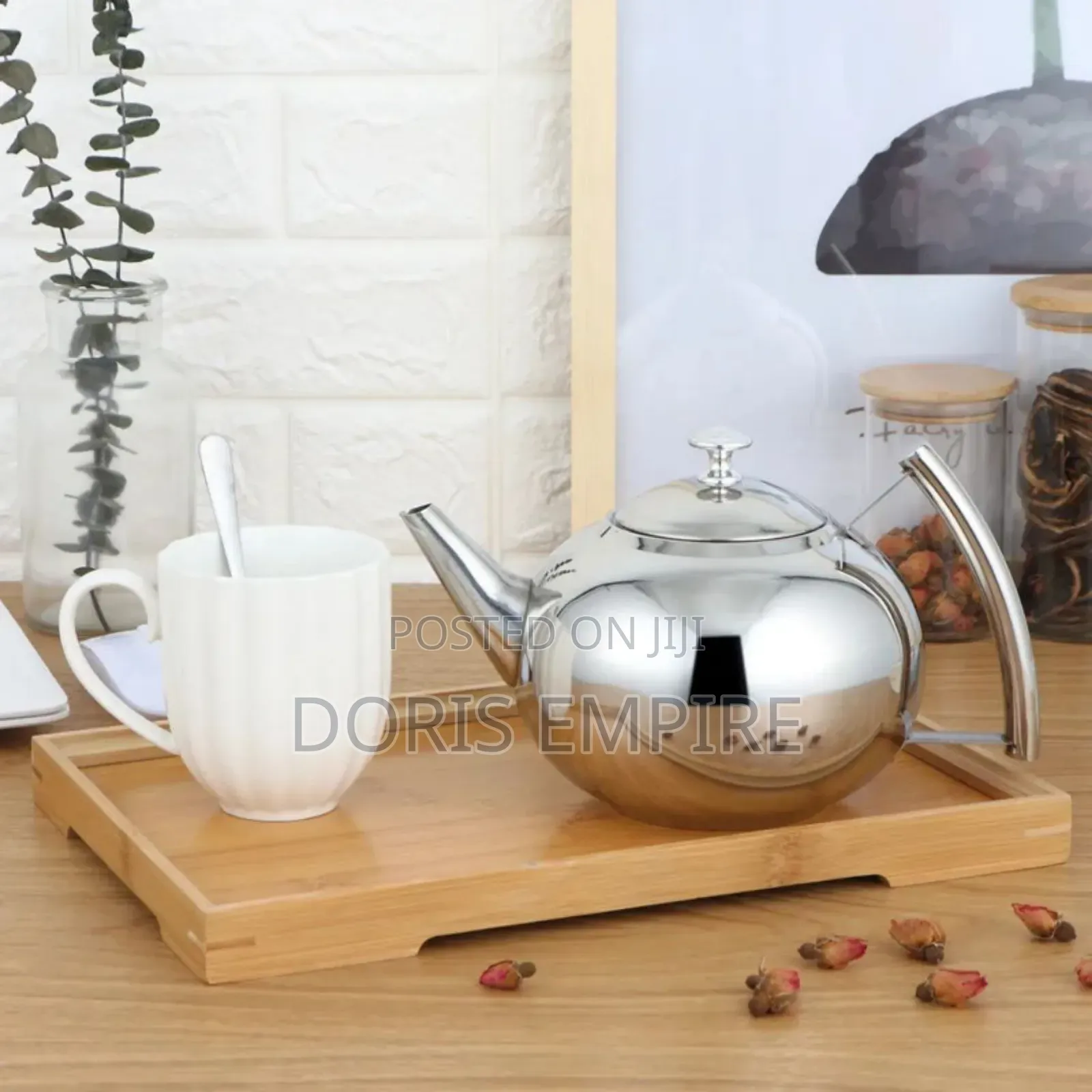 Stainless Steel Silver Coffee Teapot With Strainer.