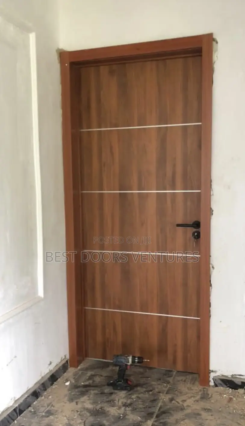 Room Wooden Door Brown Color With Silver Line