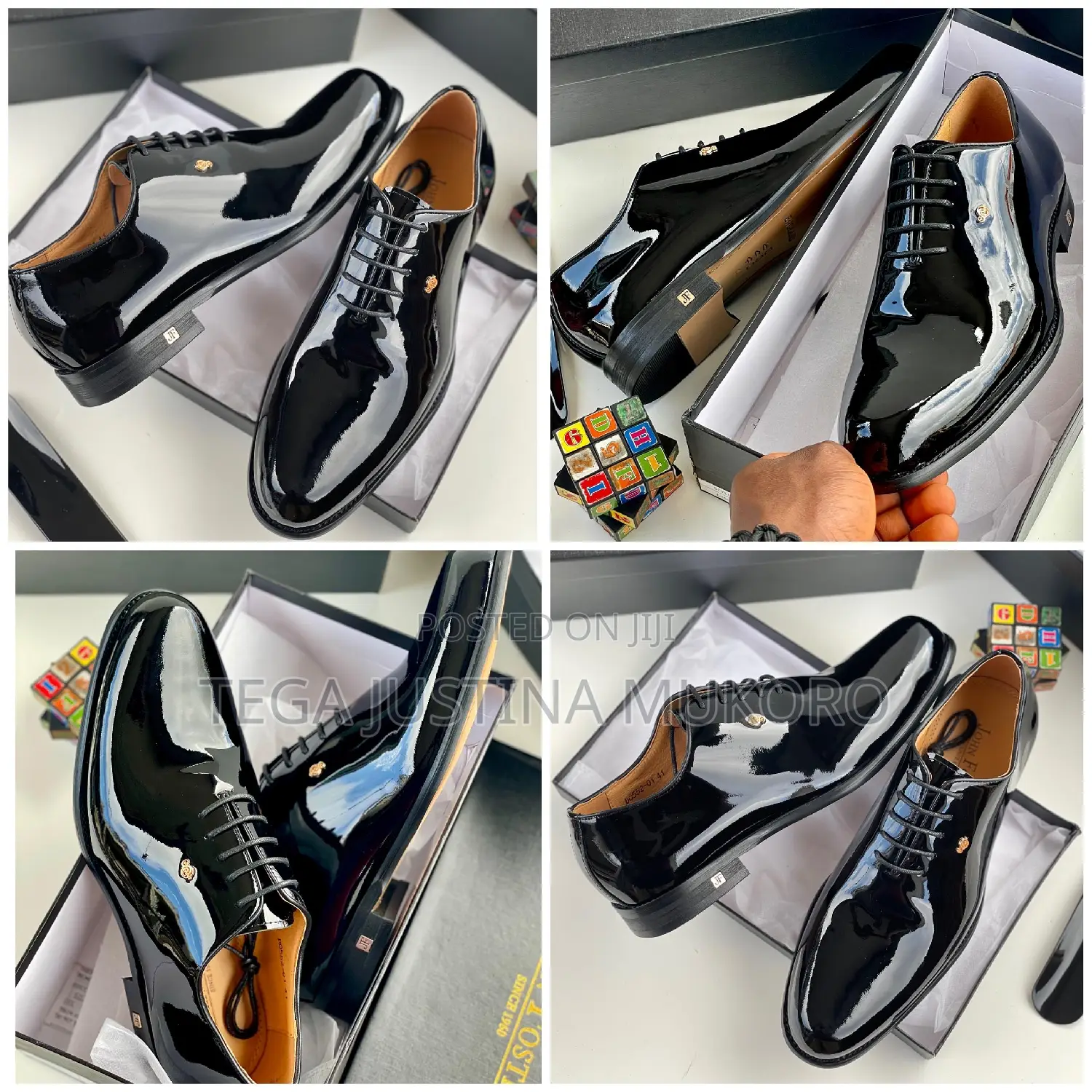John Foster Men's Glossy Leather Flat Shoes