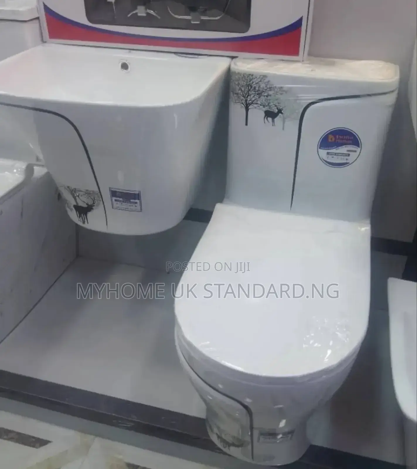White Ceramic Toilet and a Matching Wall-Mounted Basin