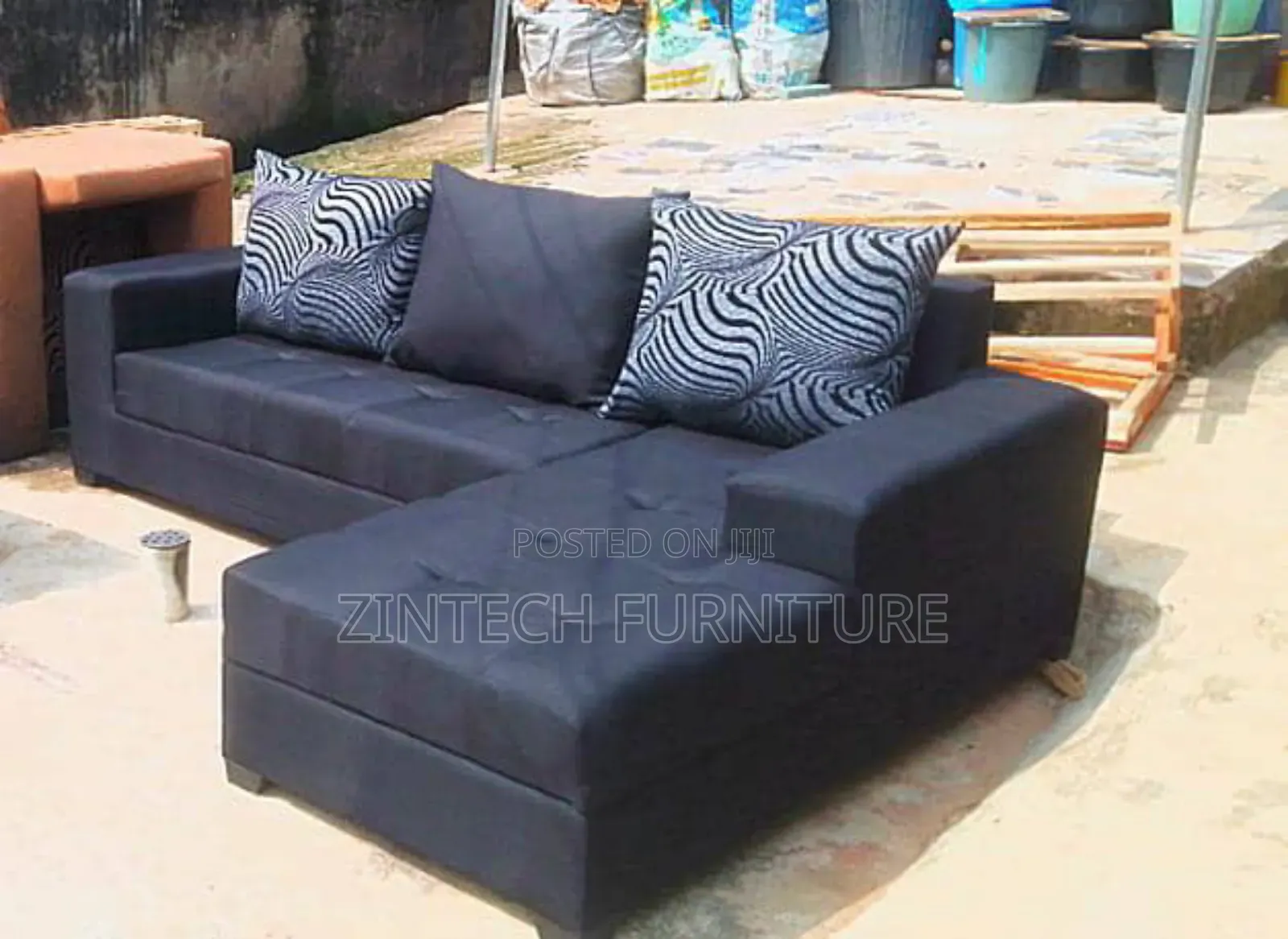Black Fabric L-Shape Sofas