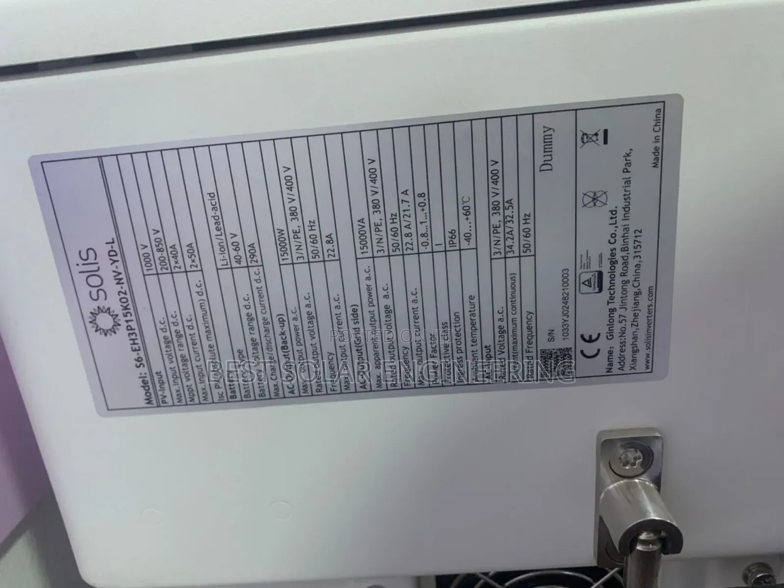 15kw 3 Phase Hybrid Inverter (Solis S6-Eh3p15k03-Nv-Yd-L)