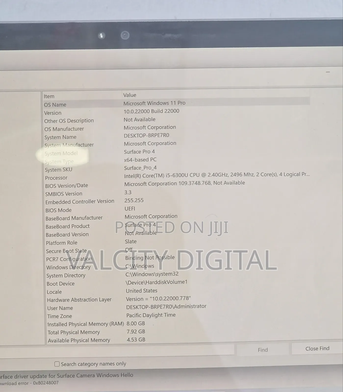 Laptop Microsoft Surface Pro 4 8GB Intel Core i5 SSD 256GB