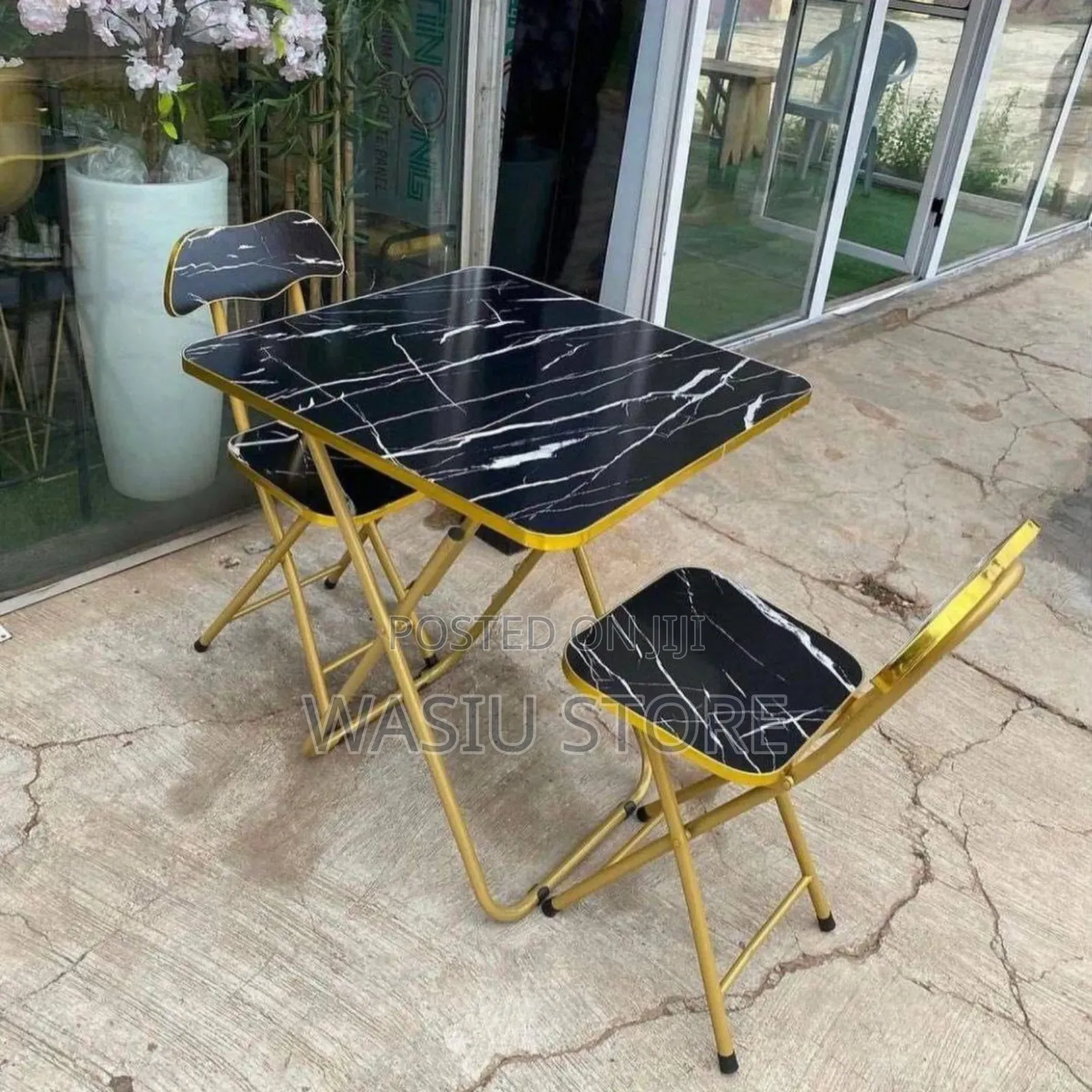 Black Faux Marble Table Chair Set