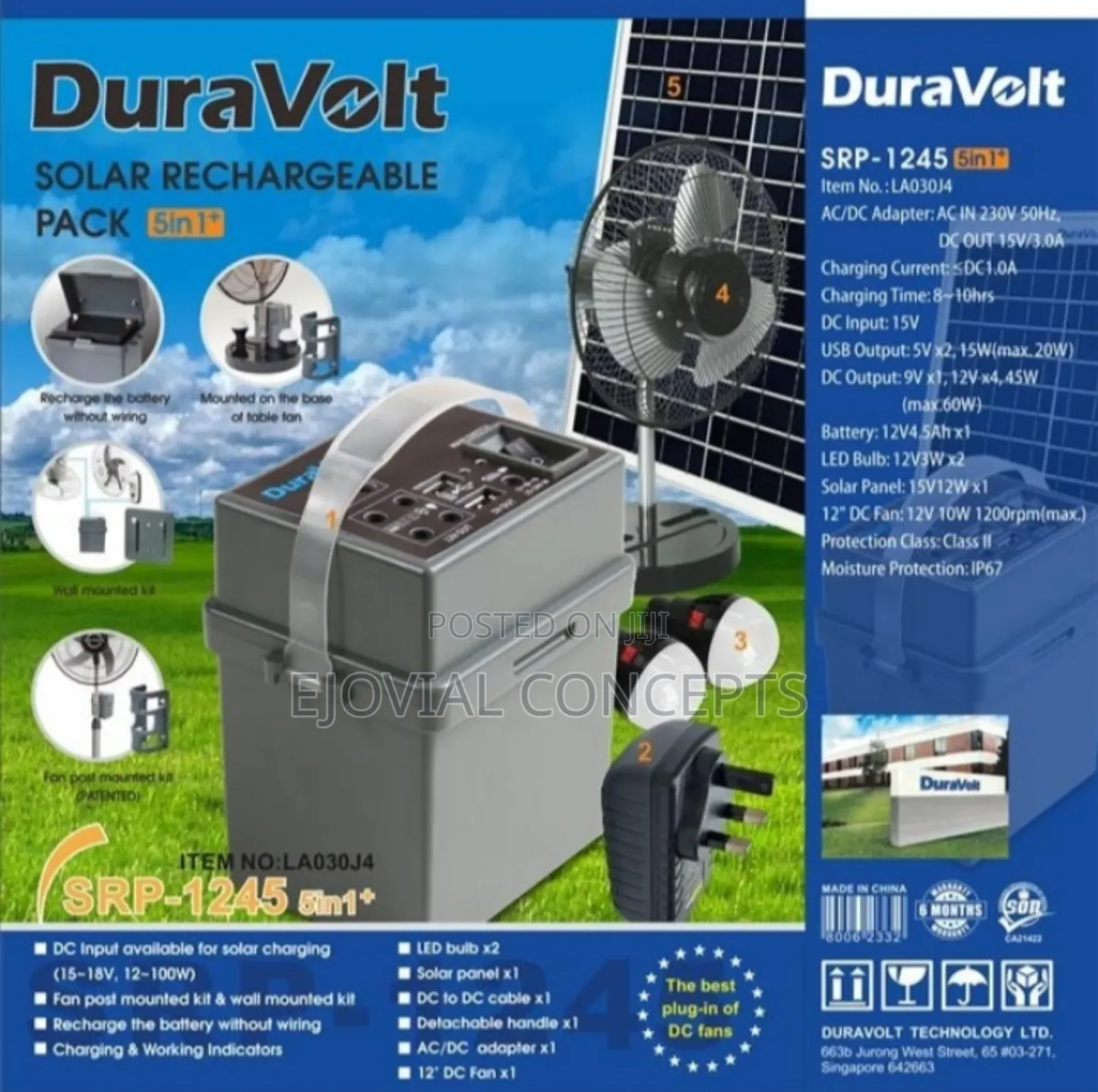 Duravolt 5in1 Solar Rechargeable Pack With Table Fan