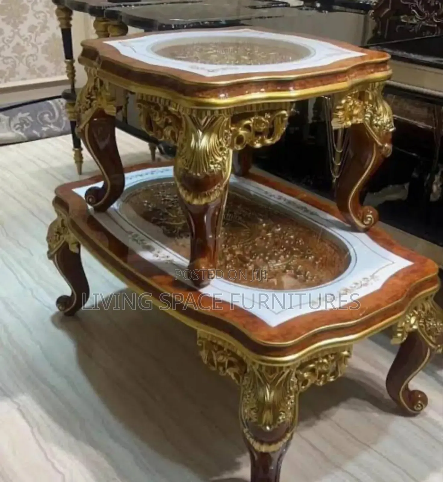 High Quality Royal Glass Top Center Table With 2 Side Stools