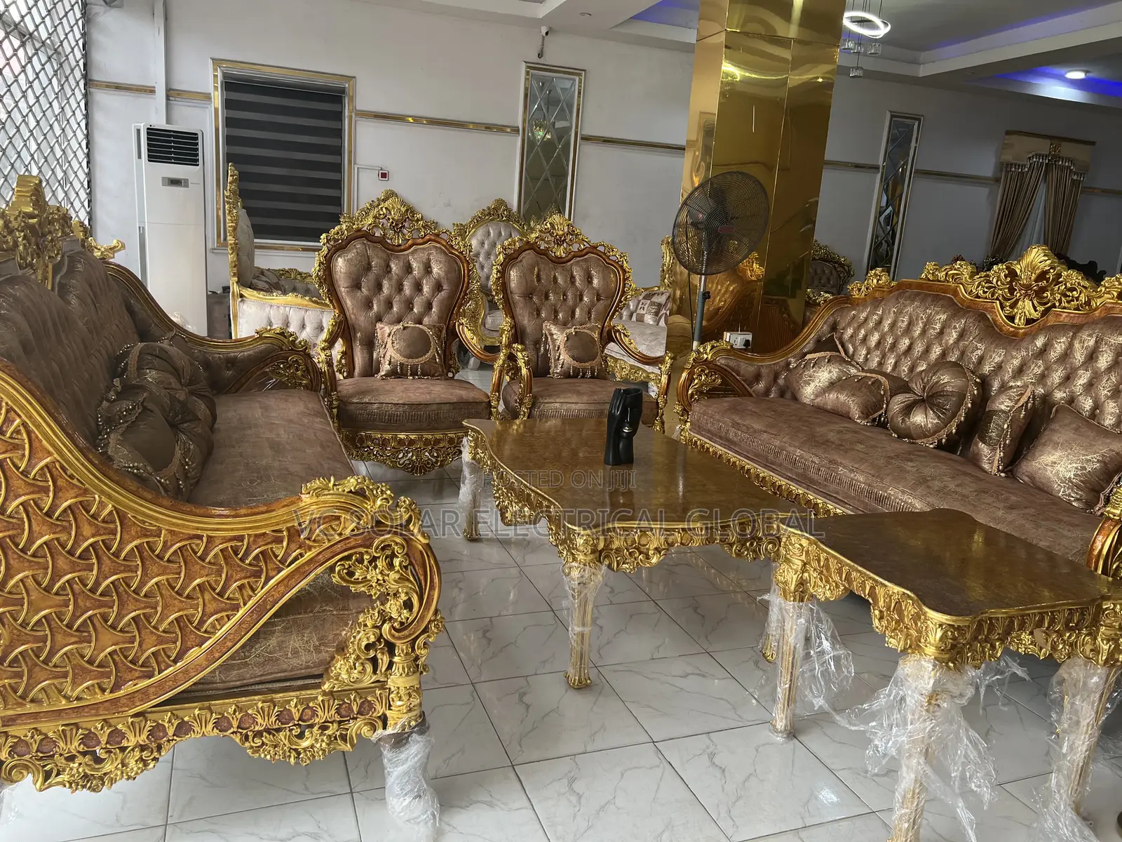 Egyptian Royal Sofa Chair Set Brown Gold
