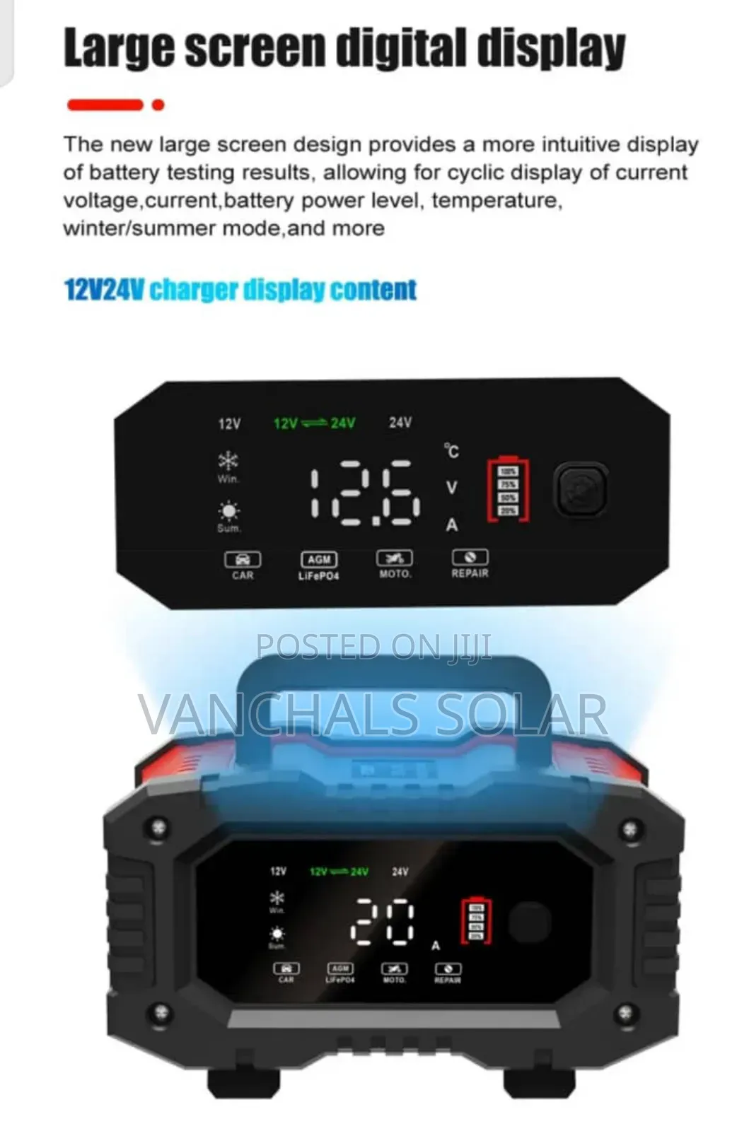 Battery Charger Lithium Lifepo4 and Lead Acid 12/24v 20a