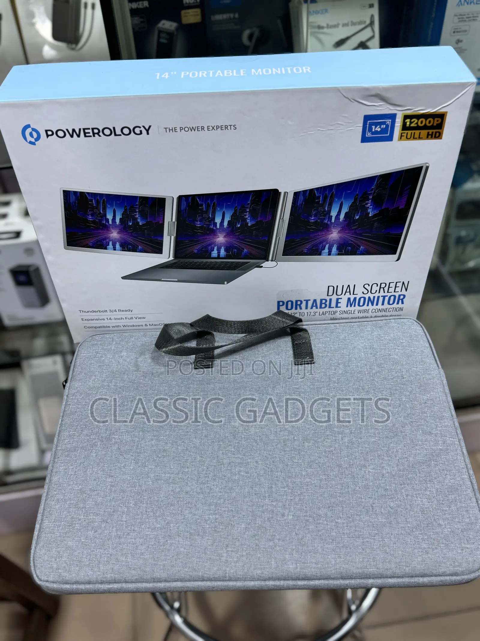 Powerology Dual Screen Portable Monitor With Storage Bag