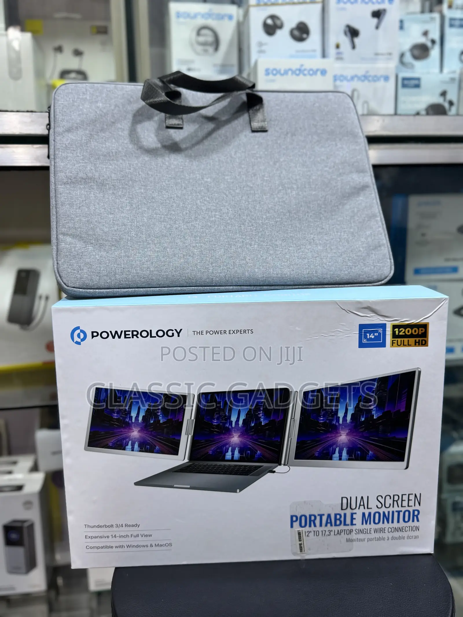 Powerology Dual Screen Portable Monitor With Storage Bag