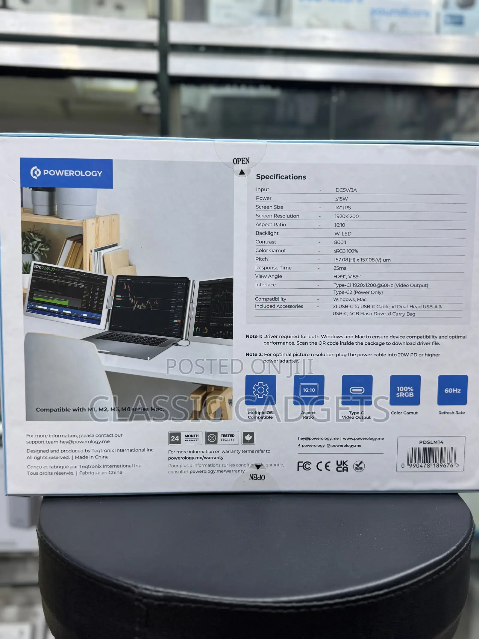 Powerology Dual Screen Portable Monitor With Storage Bag