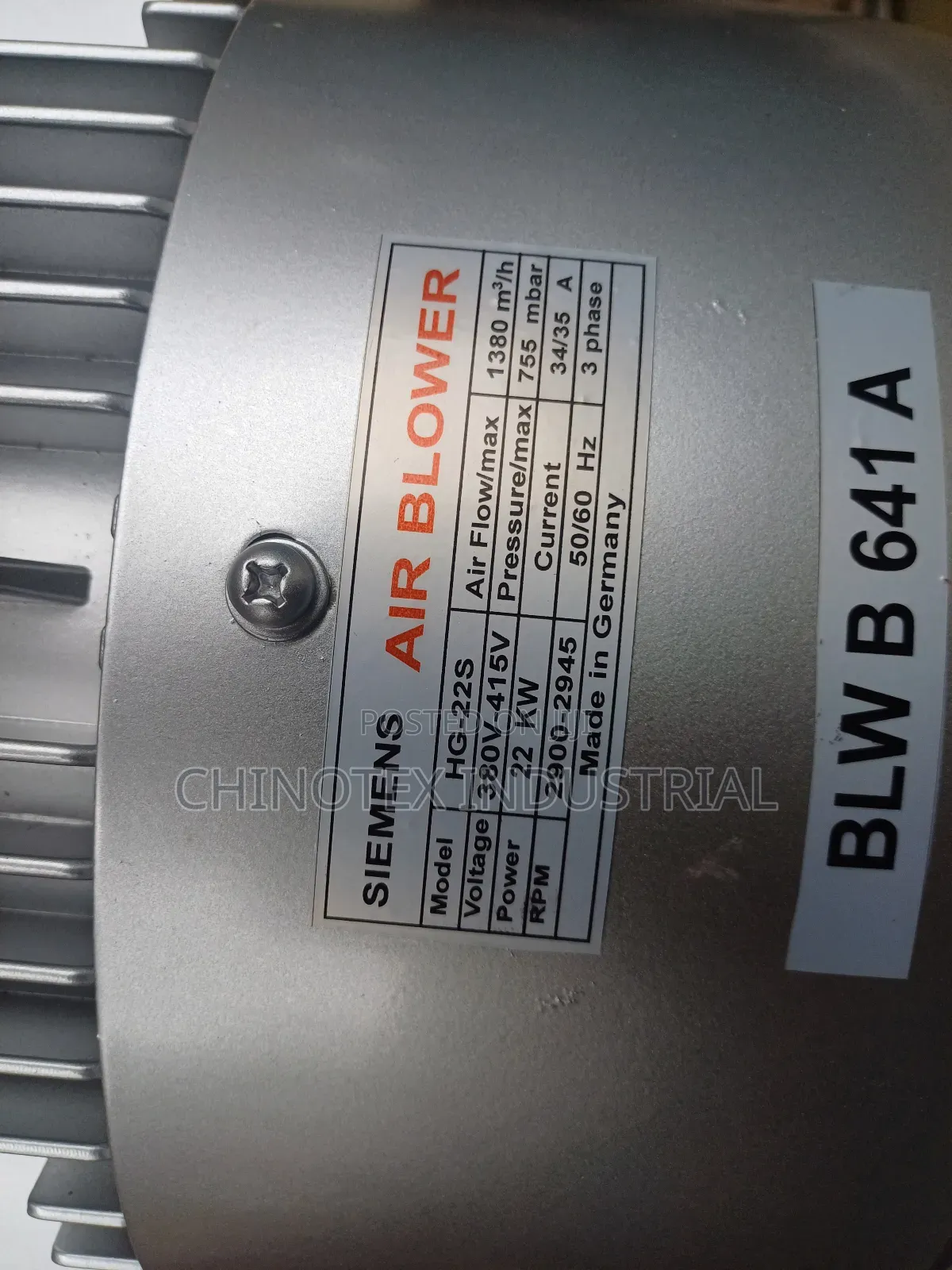 30hp Siemens Air Blower / Vortex Vacuum Pump
