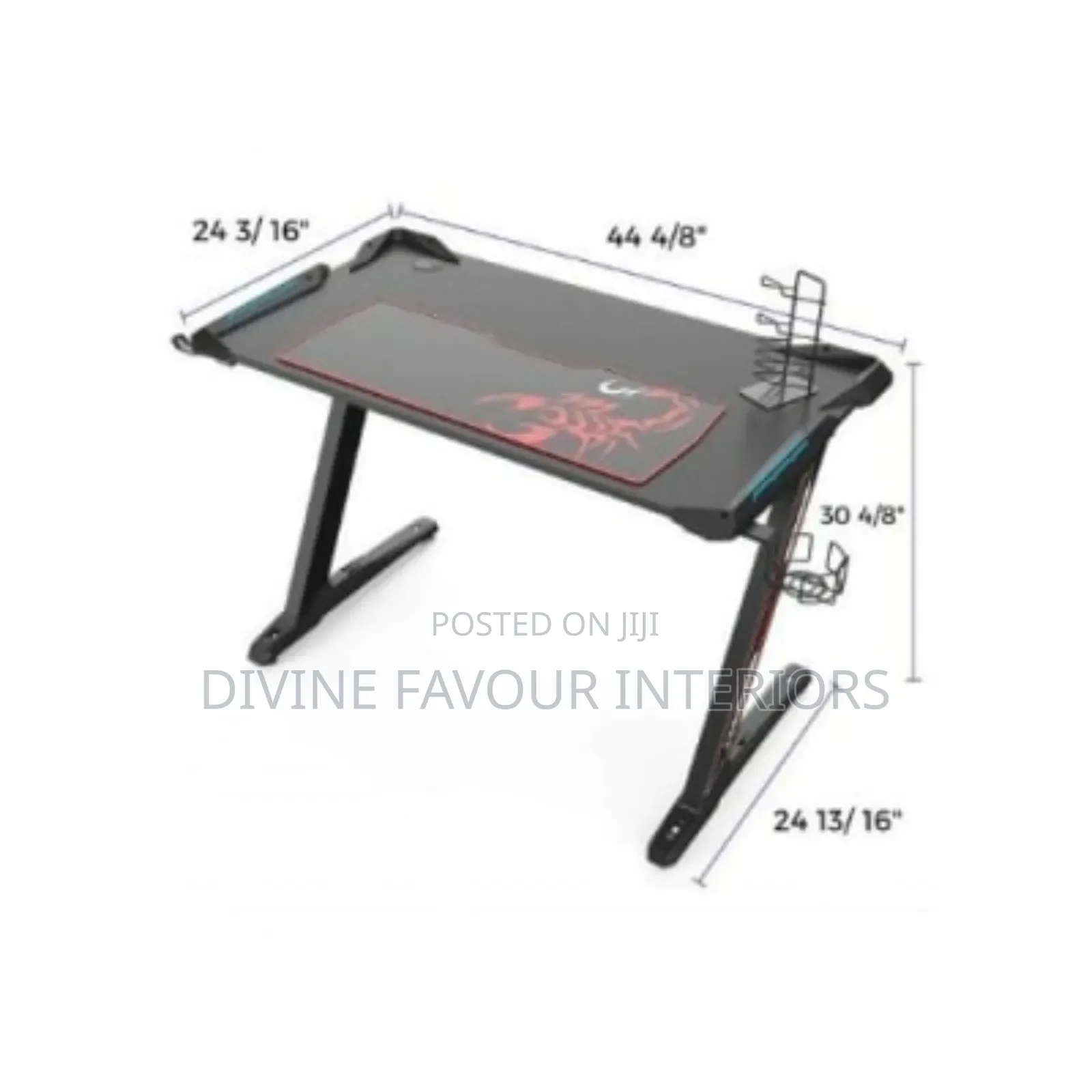 Z Shaped RGB Led Lights Computer Desk - 1.2metre - Black