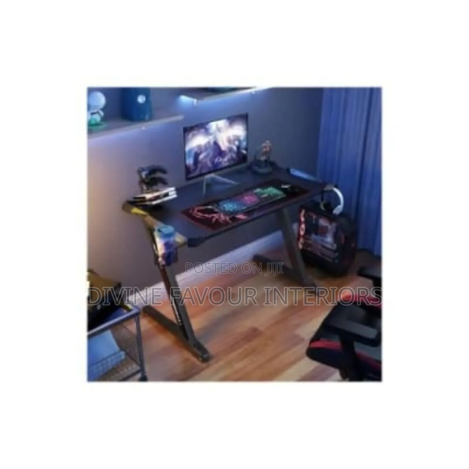 Z Shaped RGB Led Lights Computer Desk - 1.2metre - Black