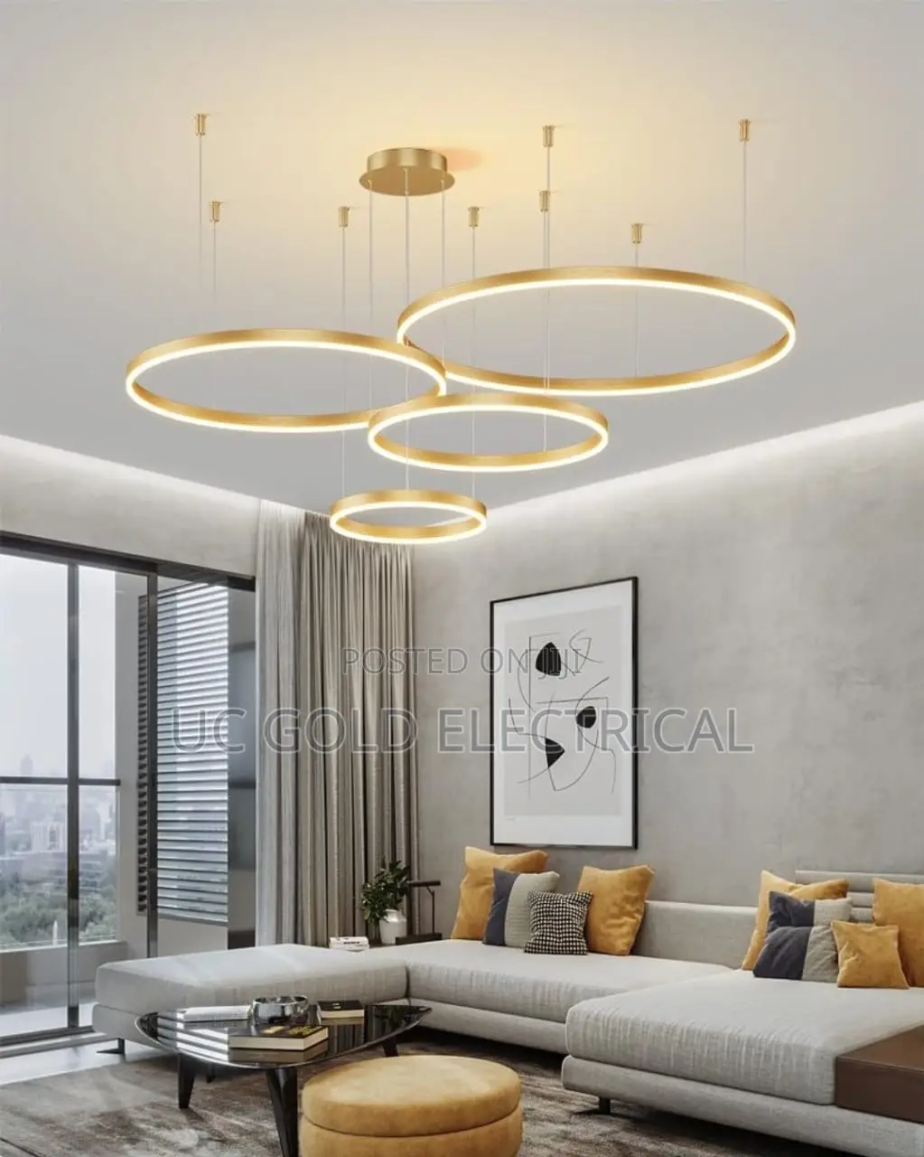 Modern Led Chandelier Brushed Rings Home Lighting Ceiling