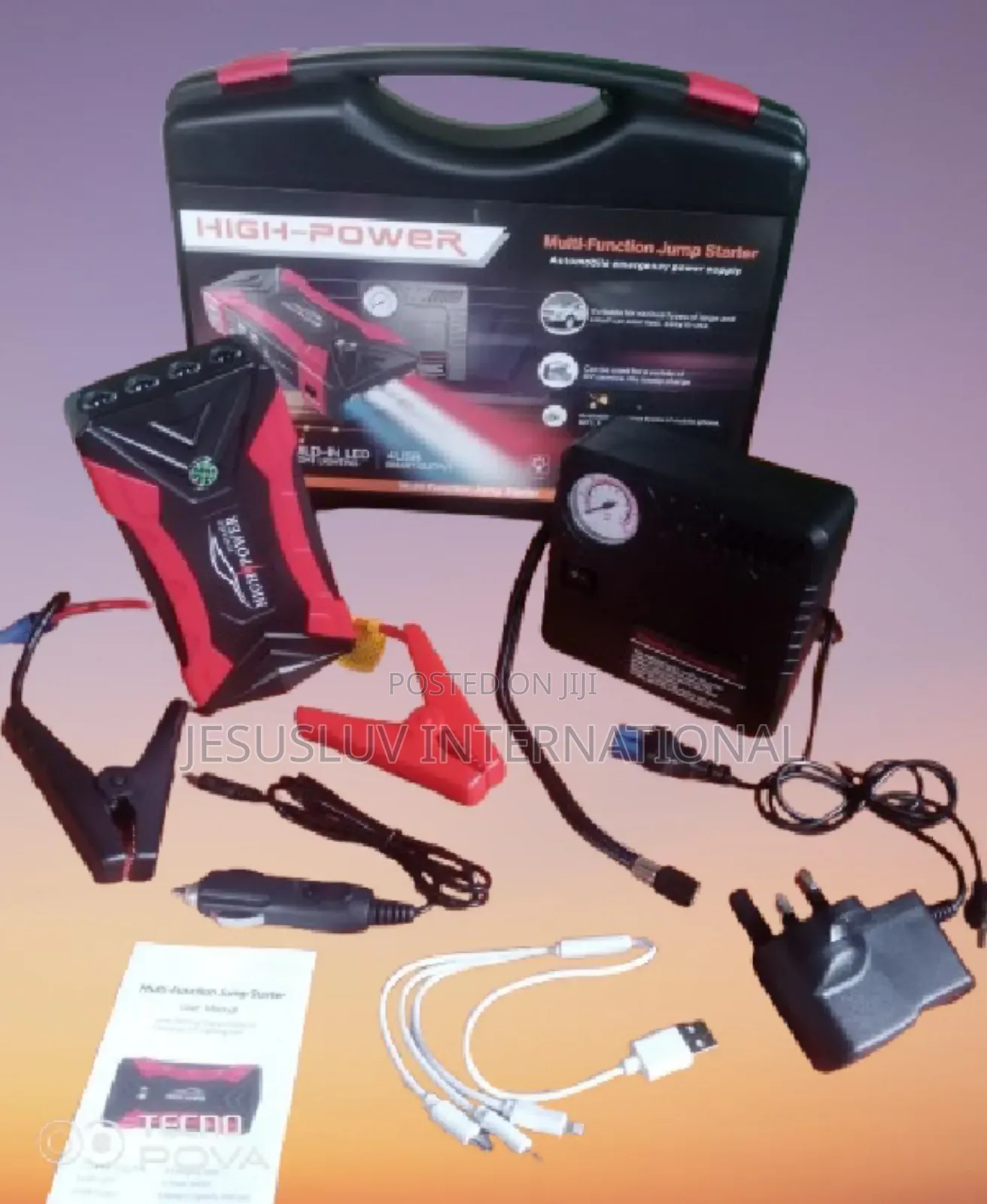 Portable Car Battery Jump Starter With Air Compressor Pump
