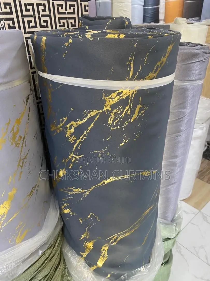 Thick Gray Curtain Material With Gold