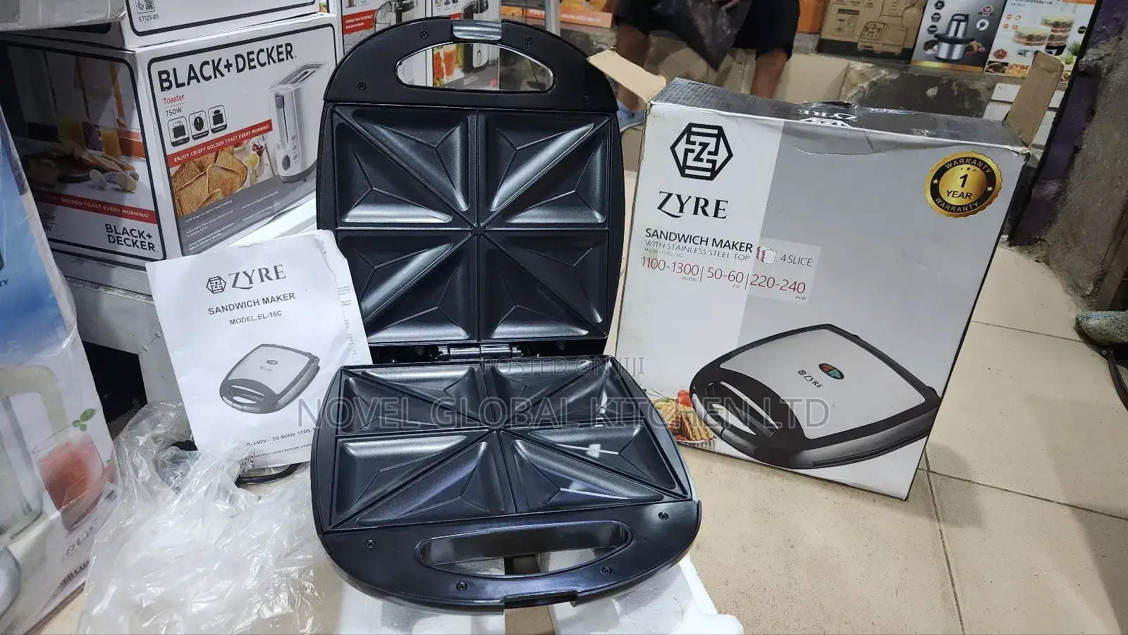 Zyre Sandwich Maker 4slice With Stainless Top