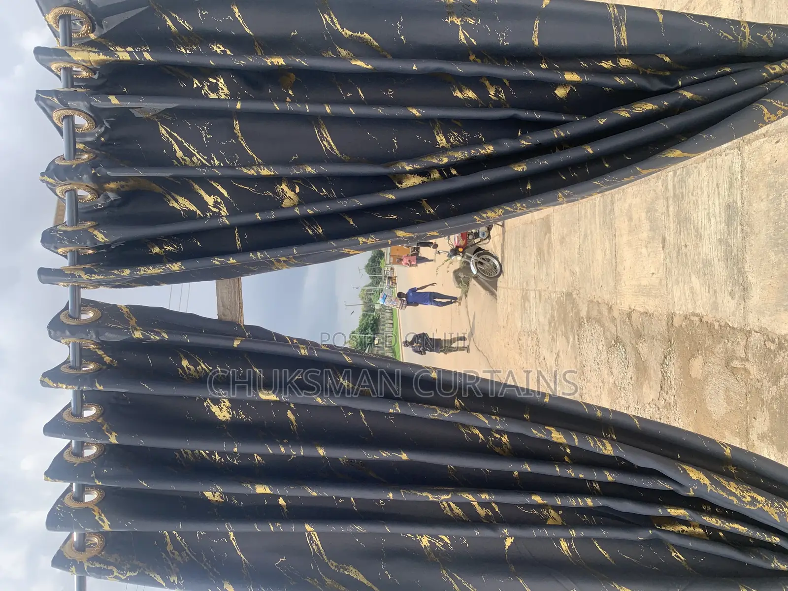 Thick Gray Curtain Material With Gold
