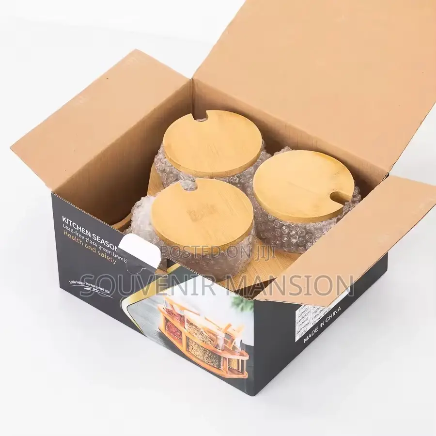 3pcs Bamboo Spice Jar With Spoon