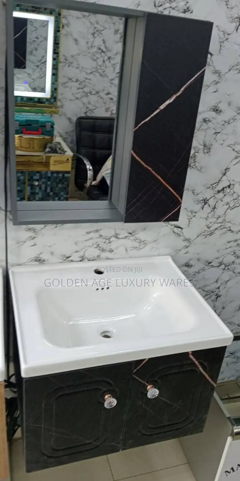 Marble Black and White Single Cabinet Basin