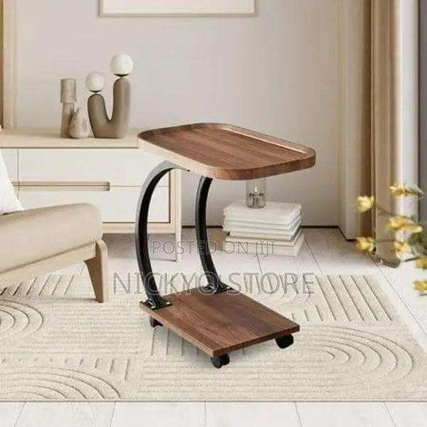 Modern C-Shaped Mobile Side Table With Wheels