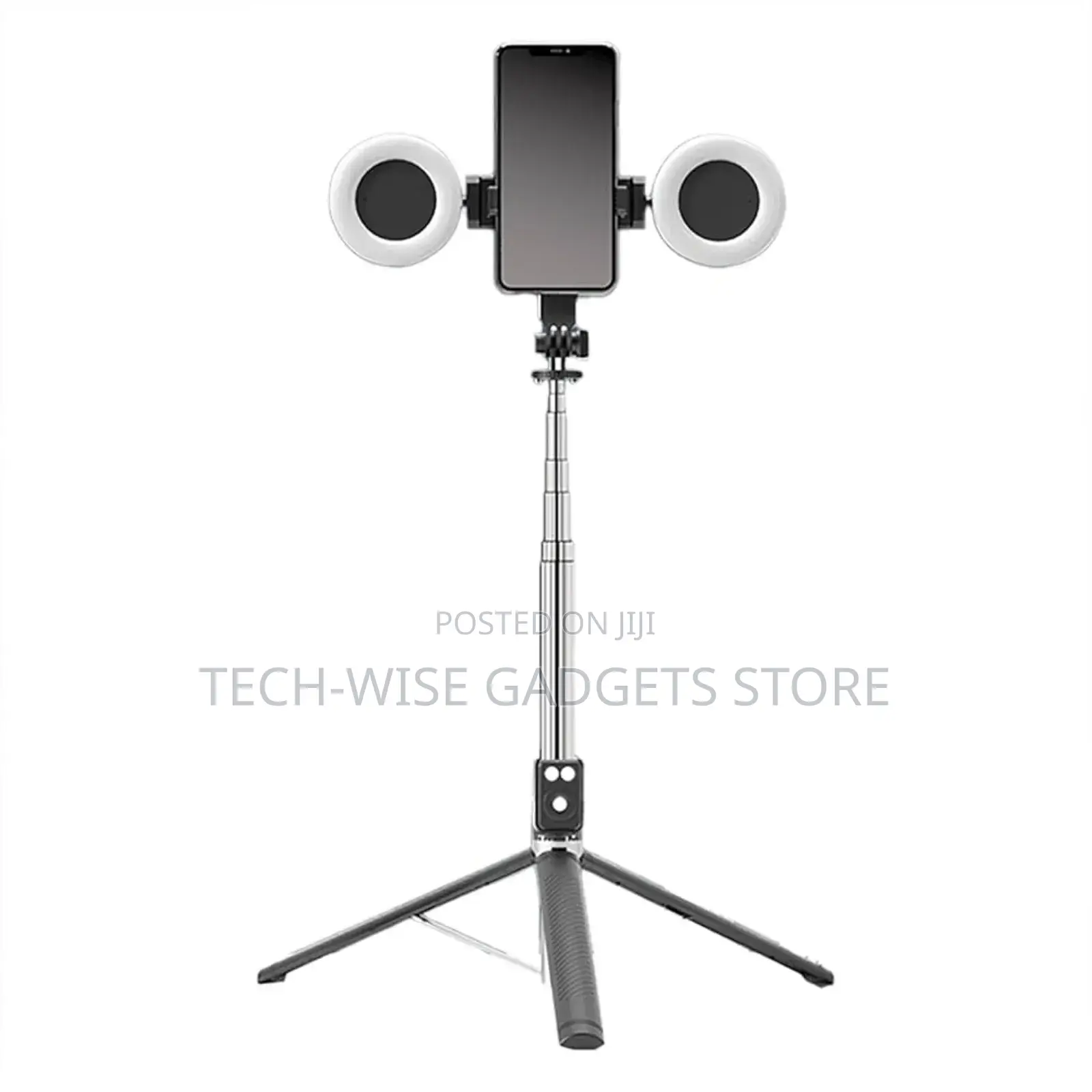 6-in-1 Wireless Bluetooth Selfie Stick With Dual Ring Lights