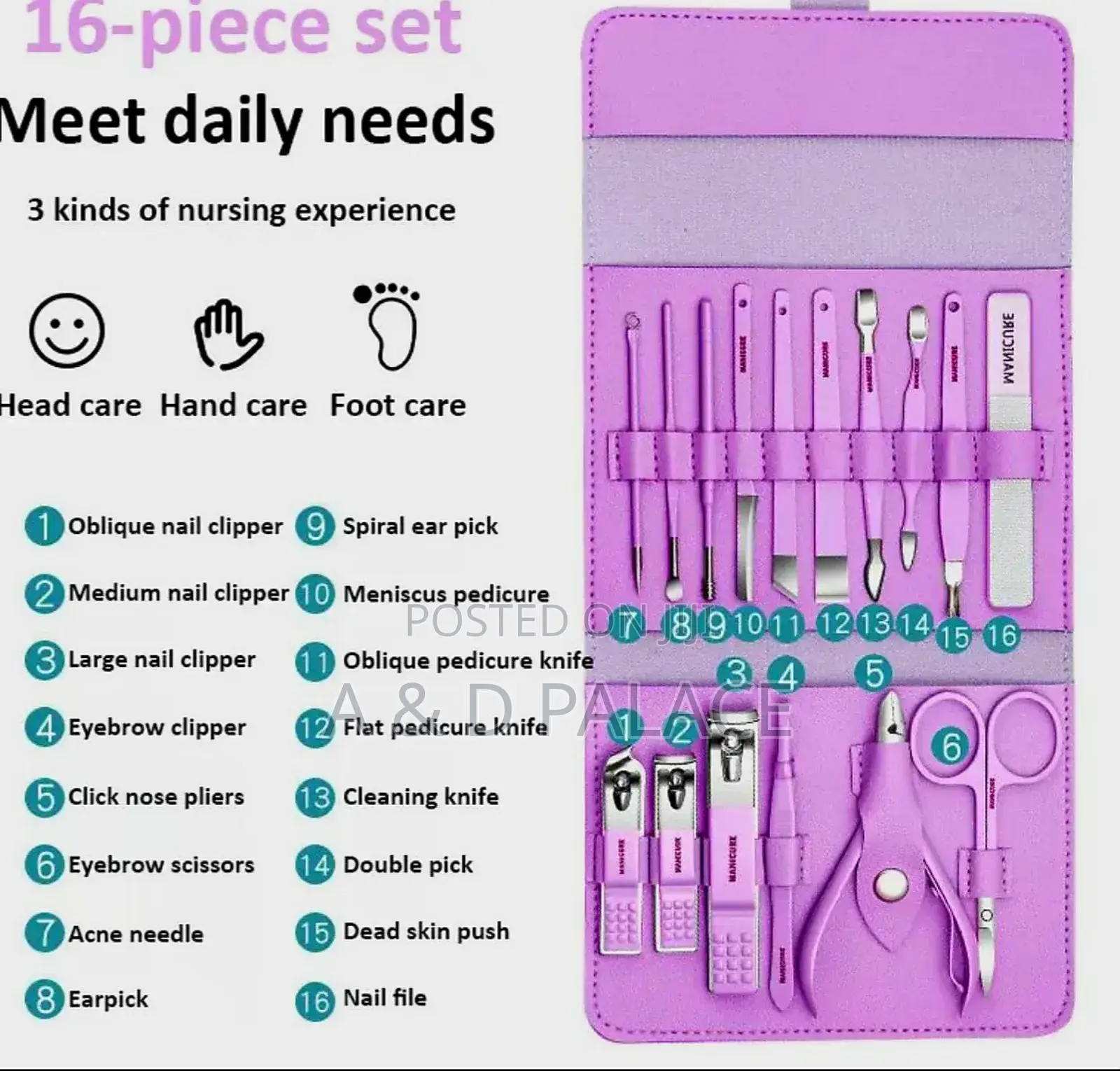 16pcs Stainless Steel Full Functionset Pedicure/Manicure Set