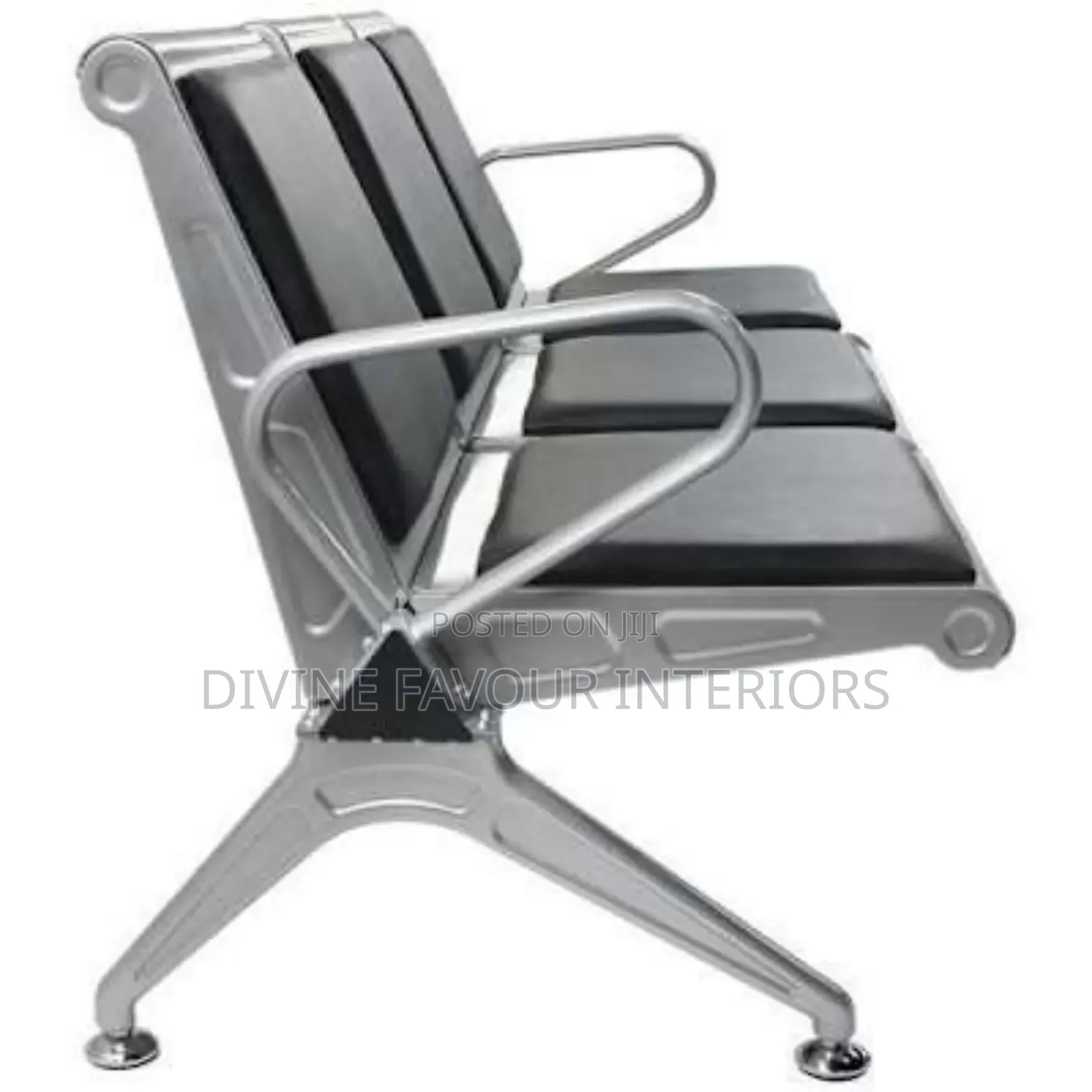 3 in 1 Office Reception Waiting Chair With Leather - Black