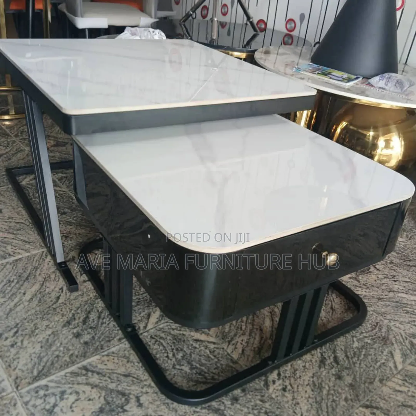 Marble Center Table and Side Stool.