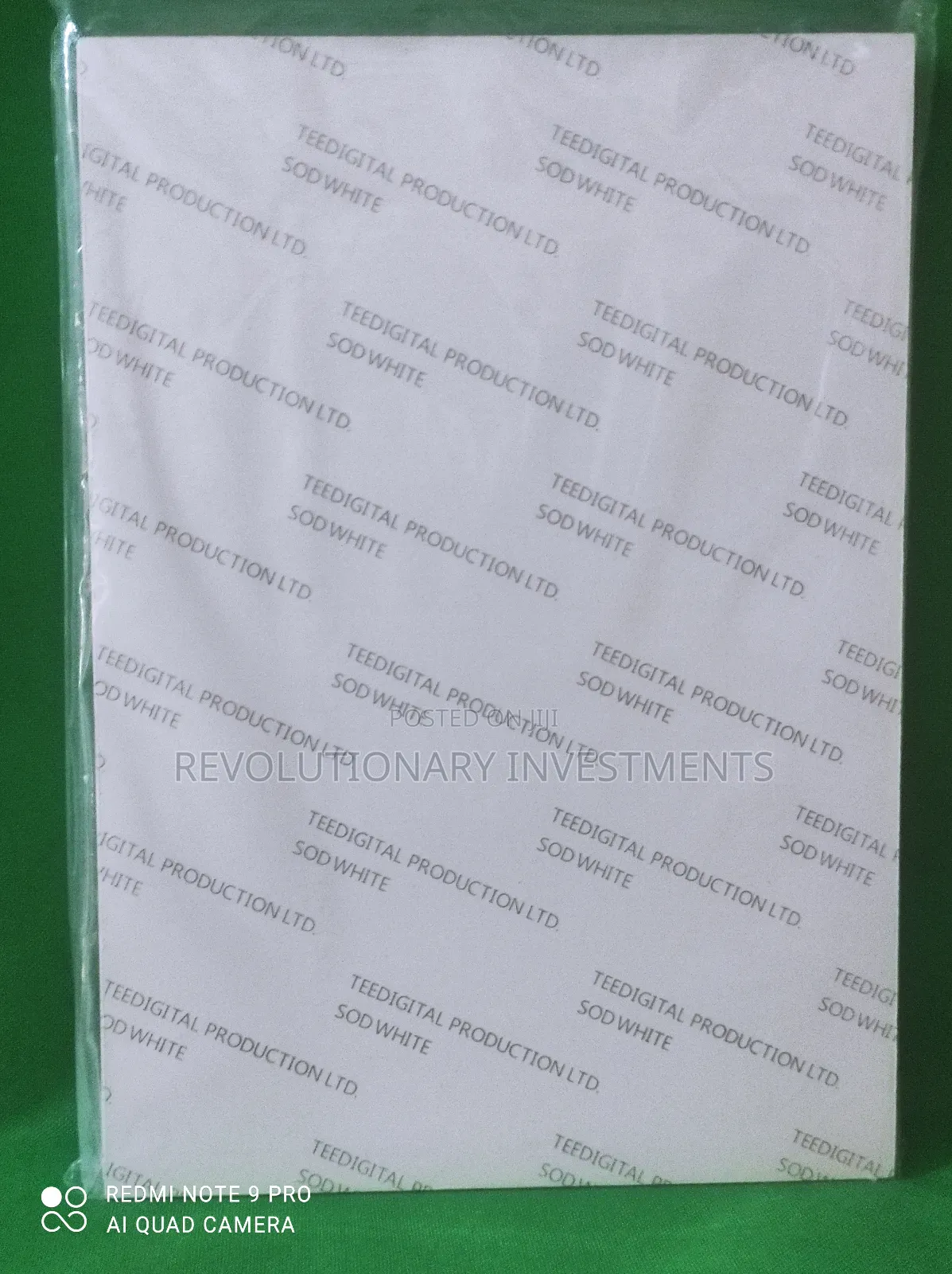 Sod White Water Slide Laser Transfer Paper