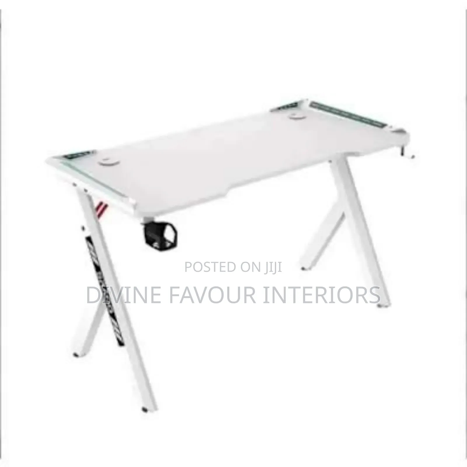 Modern Y Leg Shaped RGB Led Lights Gaming Table 1.2m- White