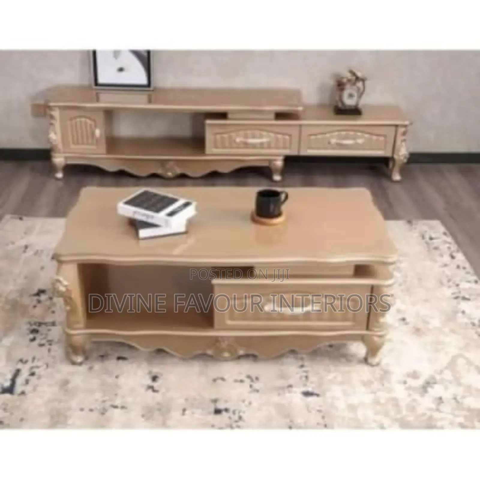 Set of Television Shelve and Center Table With Drawers