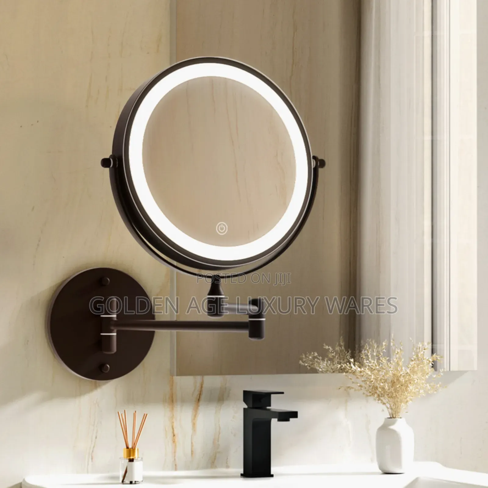 Black Magnifying Mirror With Light