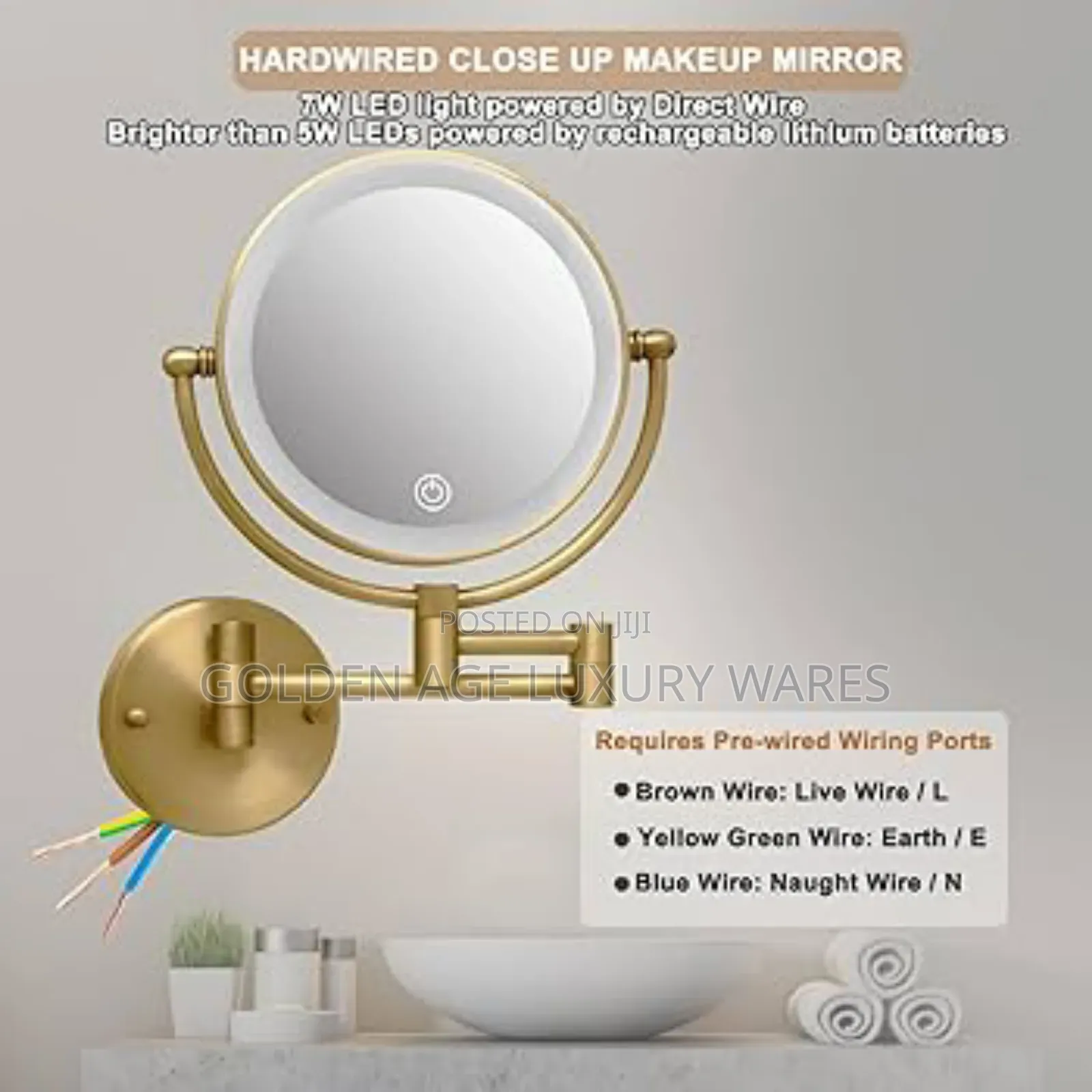 Gold Makeup/ Shaving Magnifying Mirror With Light