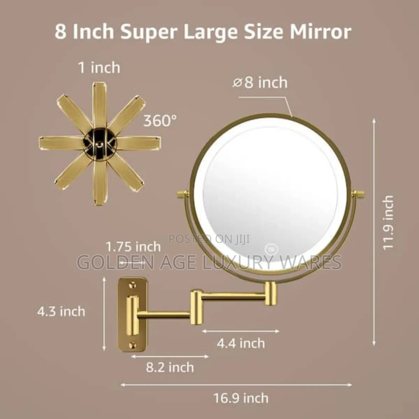 Gold Makeup/ Shaving Magnifying Mirror With Light