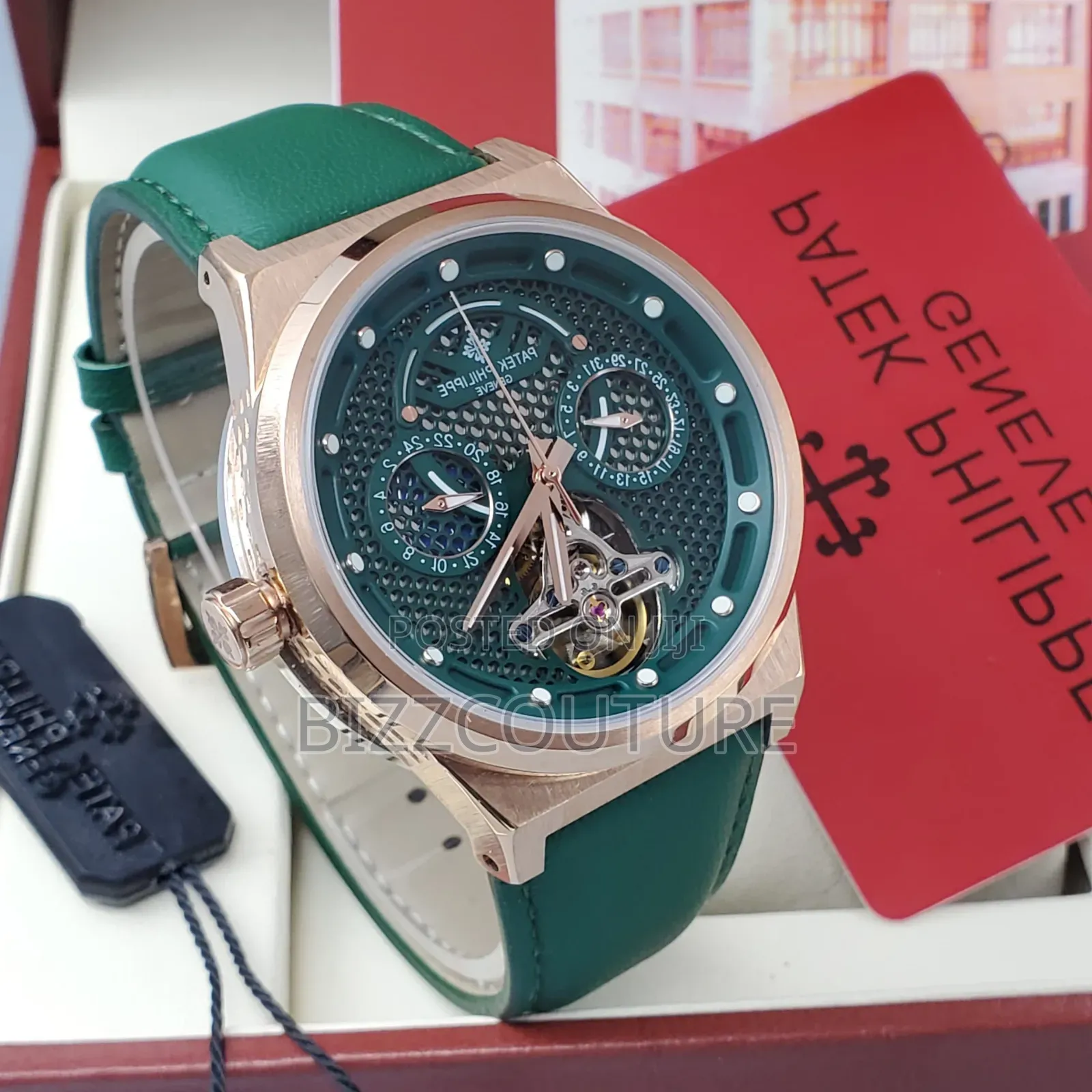 Original Patek Philippe Green Genuine Leather Strap Watch