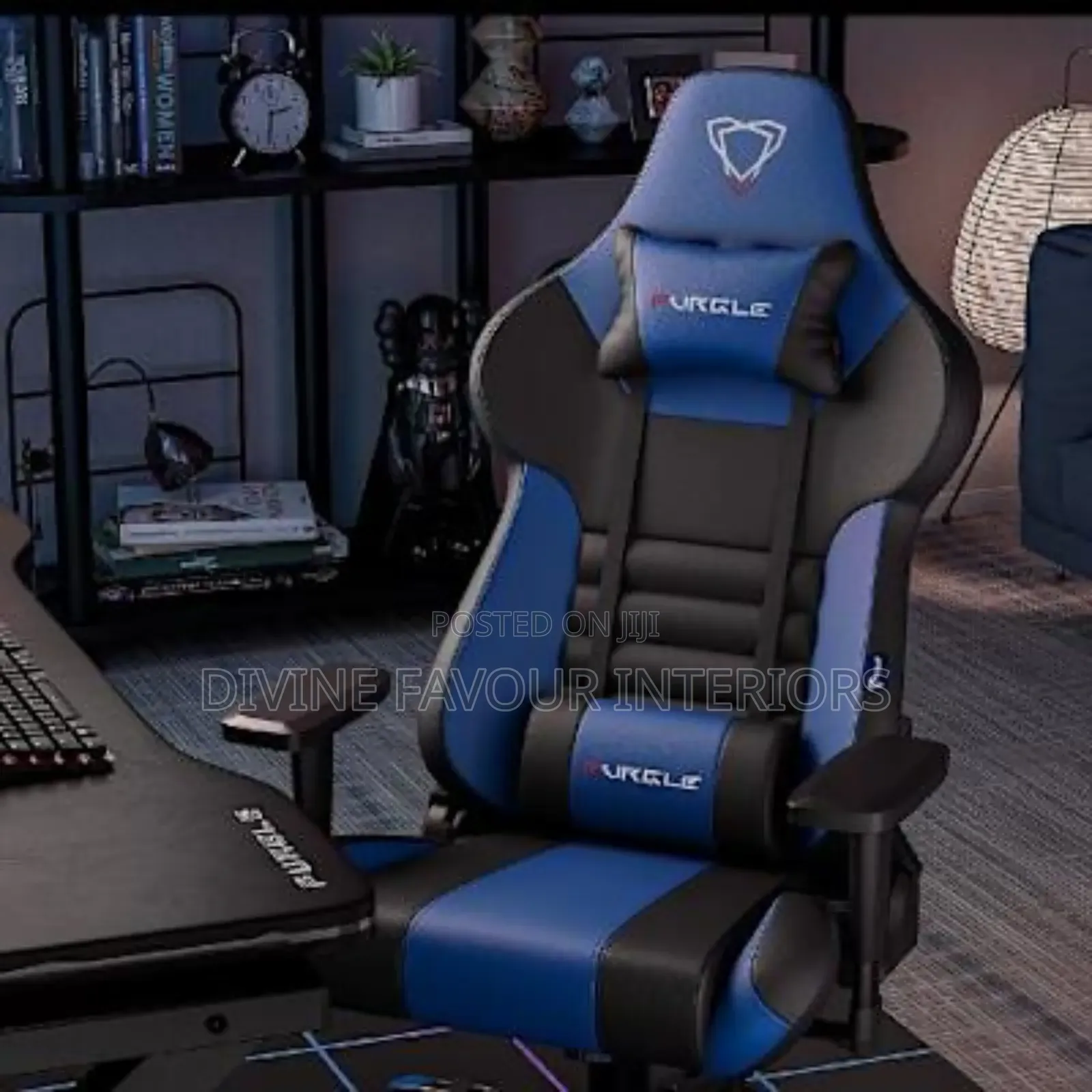 Furgle Computer Racing Gaming Chair + Footrest - Blue Black