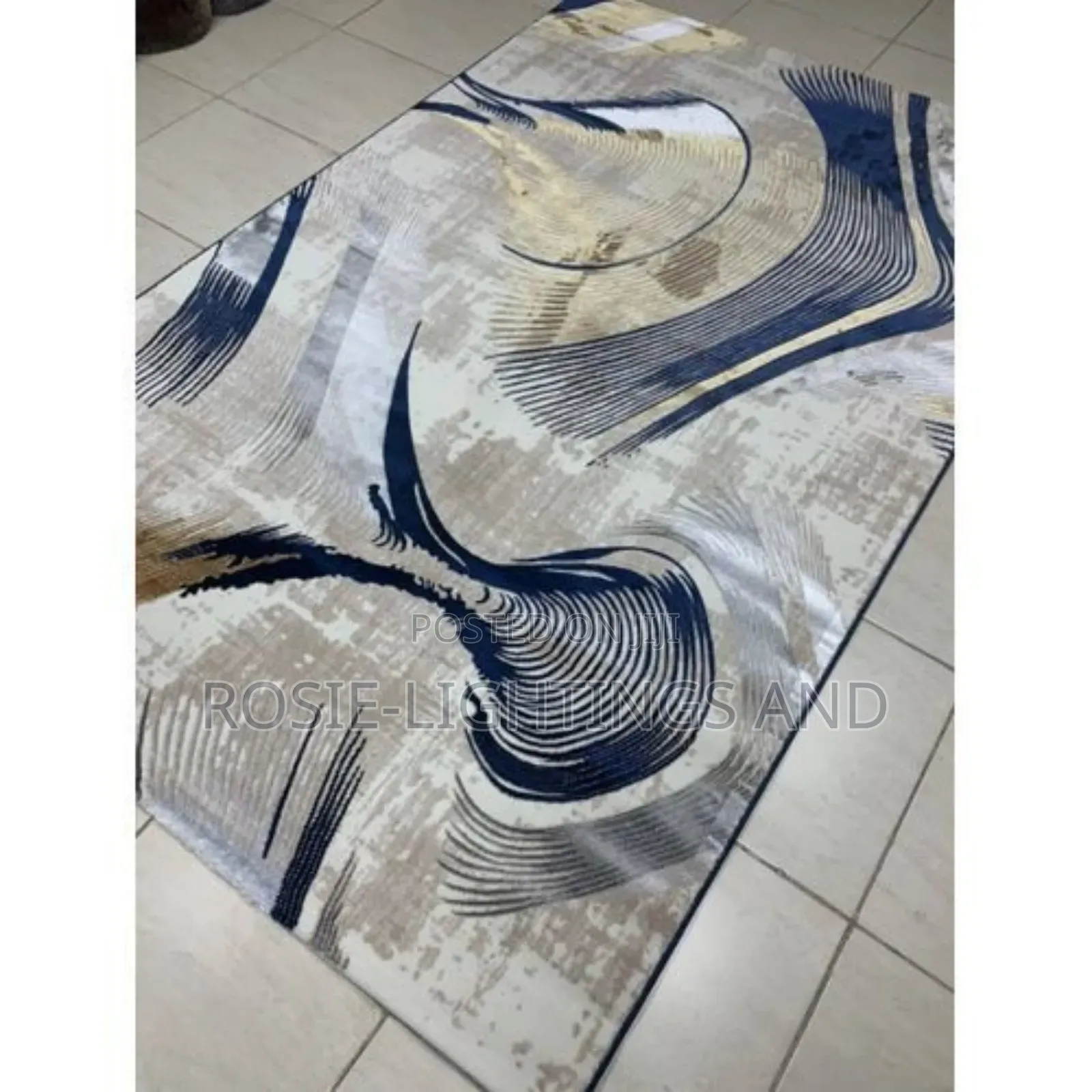 Designer Centre Rug - Blue/Cream