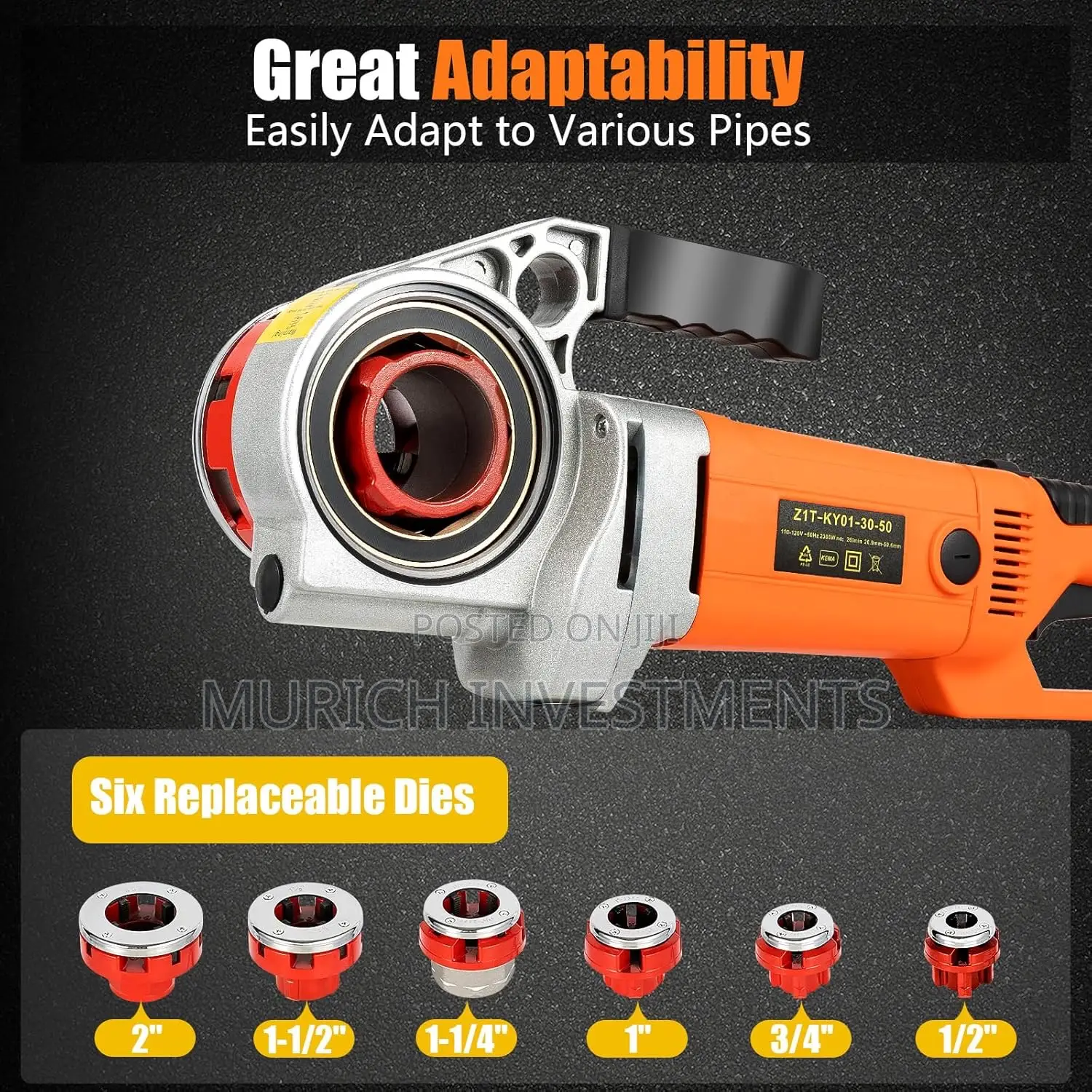 Portable Electric Pipe Threader Kit – 1/2” To 2” With 6 Dies