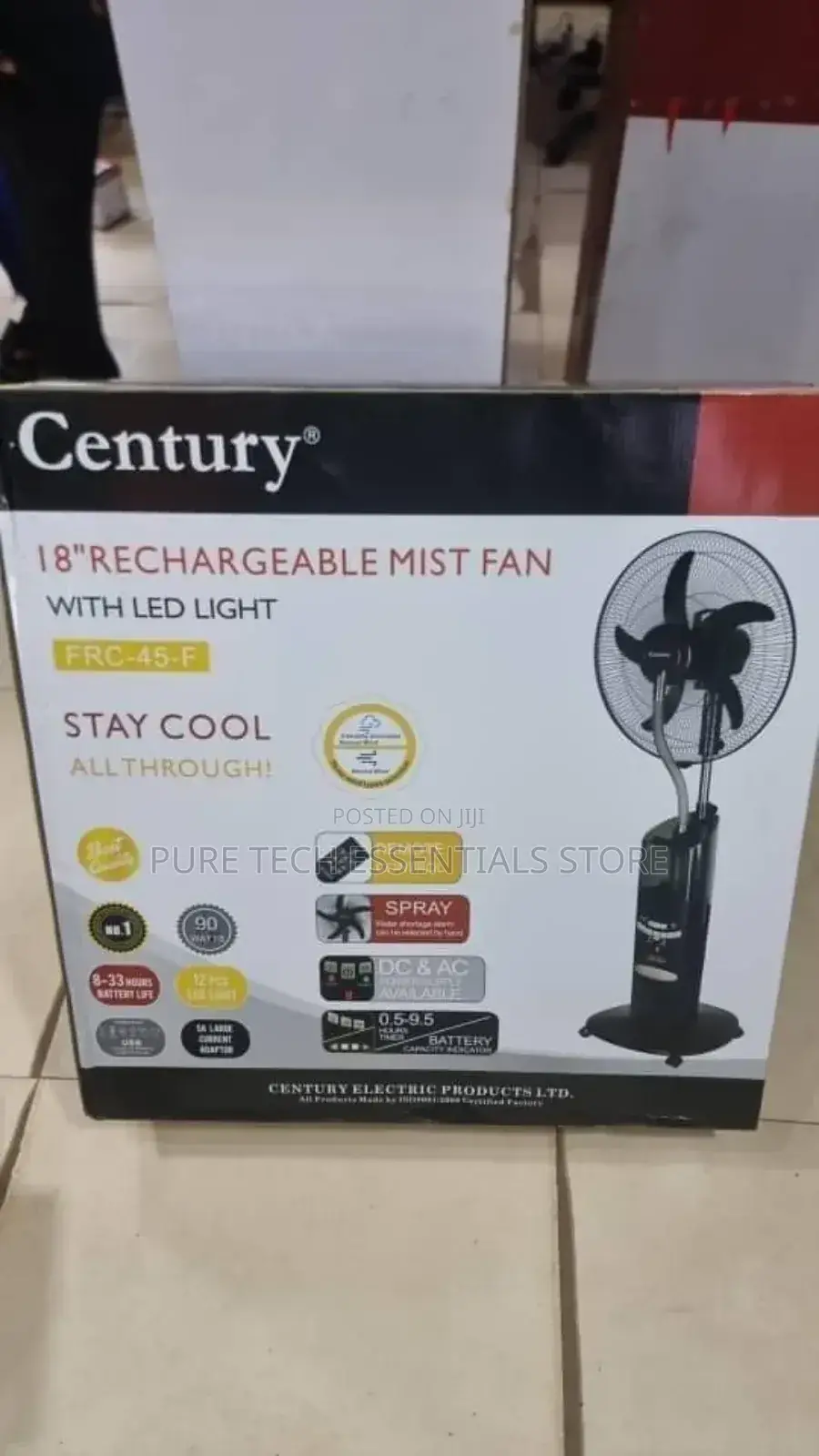 Original Century 18"Rechargeble Ac/Dc Mist Fan .