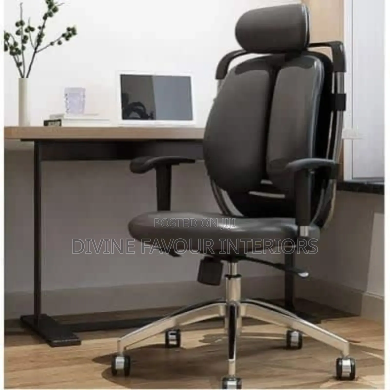 Executive Kidney Leather Chair - Black