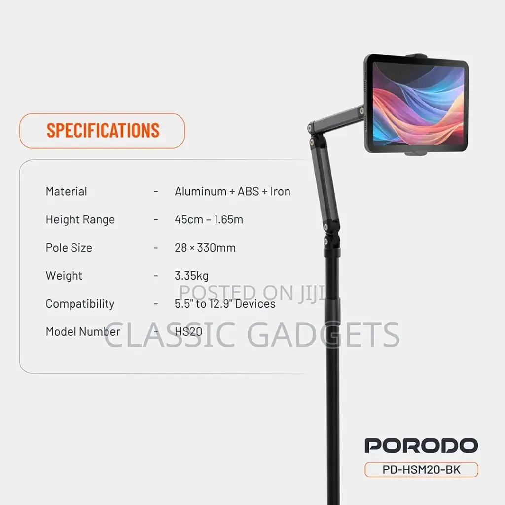 Porodo Hs20 Phone Tablet Floor Stand - Black